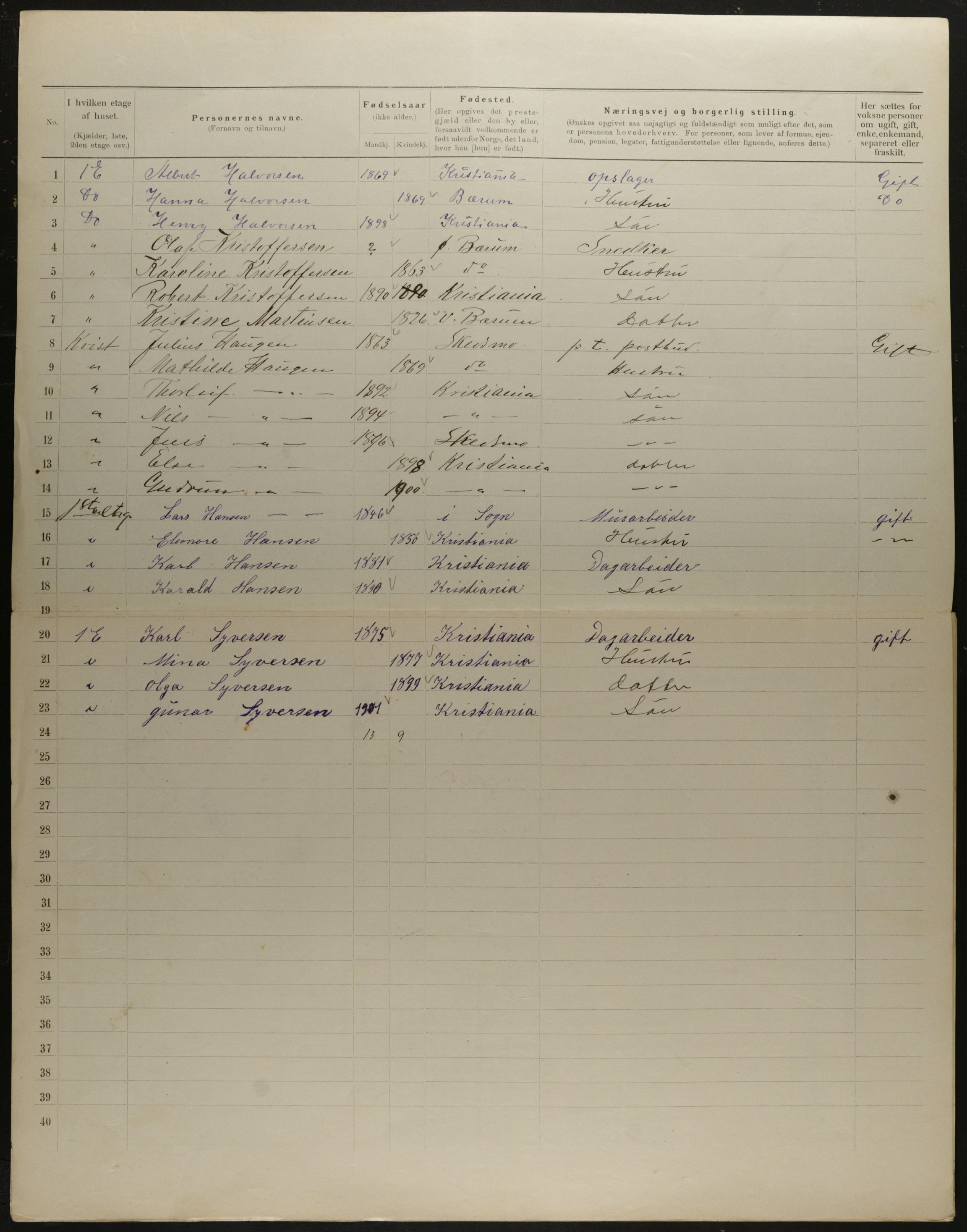 OBA, Kommunal folketelling 31.12.1901 for Kristiania kjøpstad, 1901, s. 10066