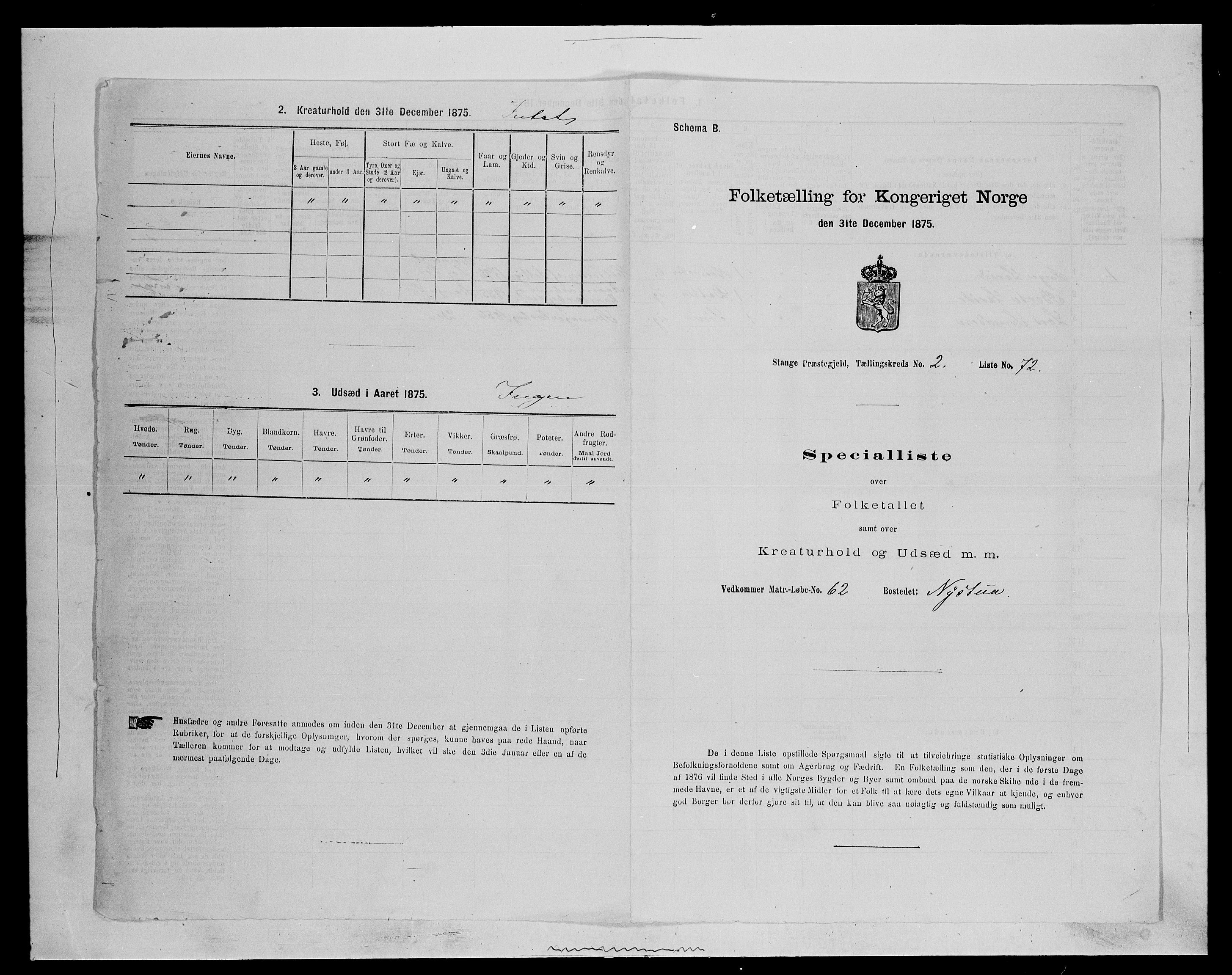 SAH, Folketelling 1875 for 0417P Stange prestegjeld, 1875, s. 424