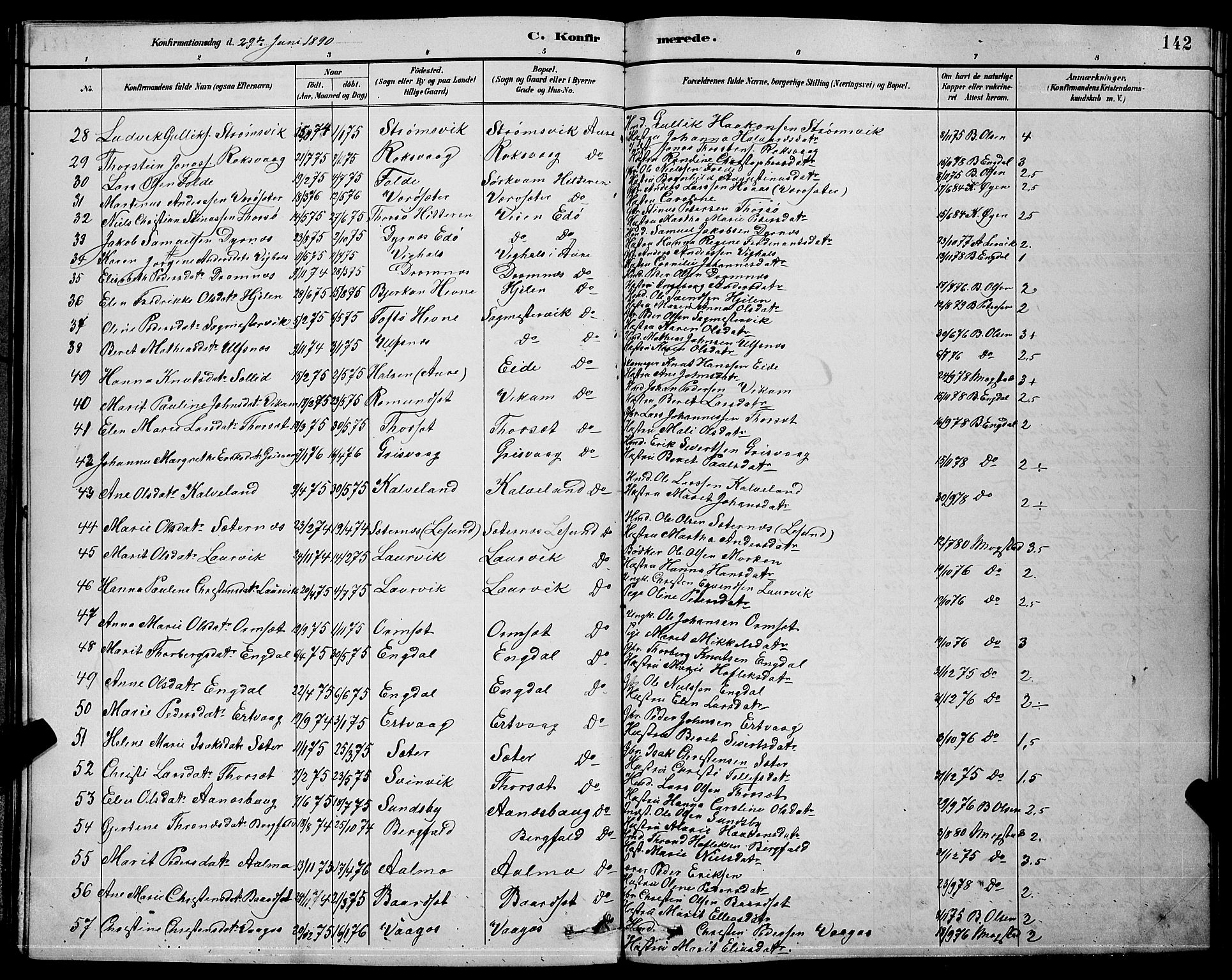 Ministerialprotokoller, klokkerbøker og fødselsregistre - Møre og Romsdal, AV/SAT-A-1454/578/L0909: Klokkerbok nr. 578C02, 1882-1900, s. 142