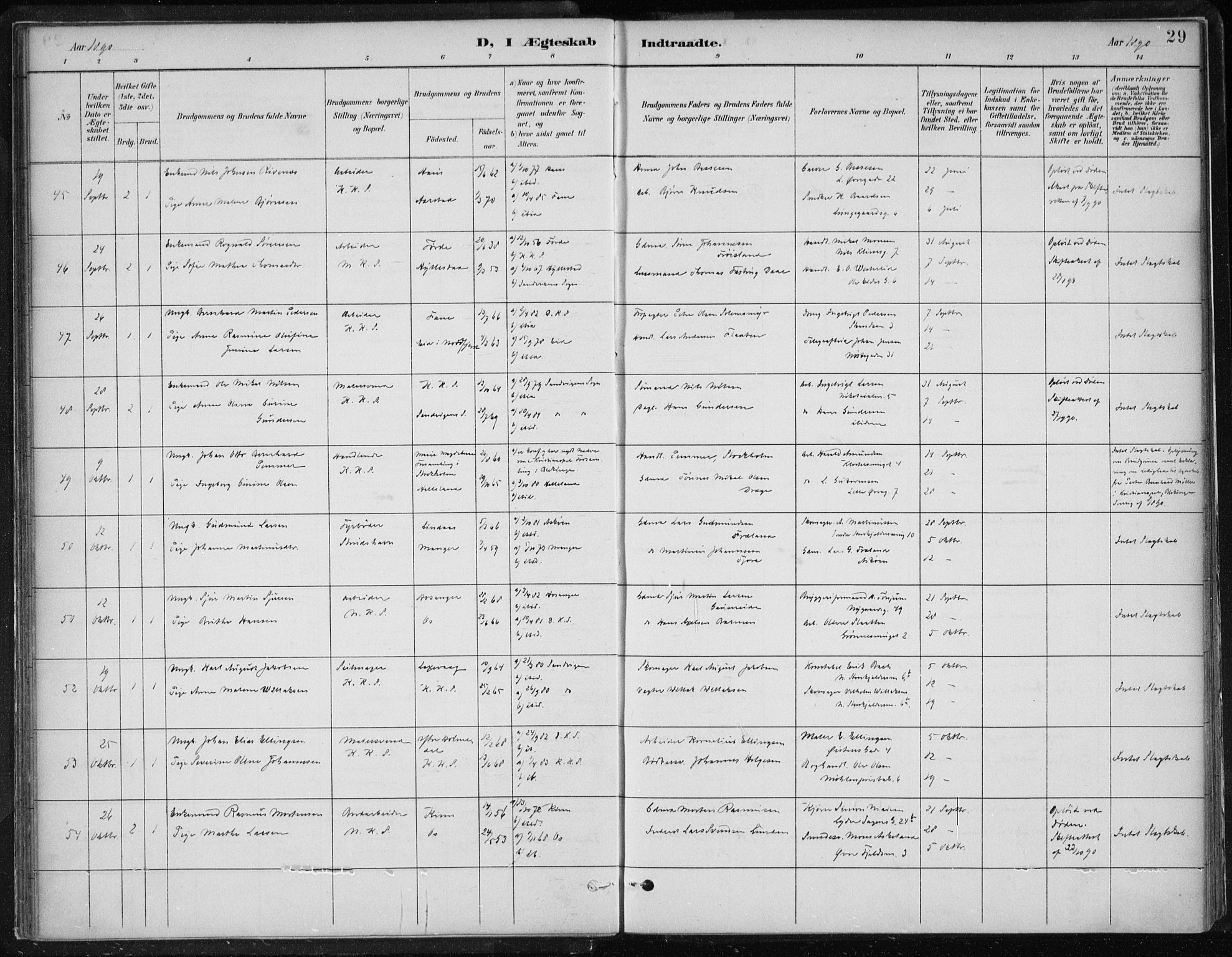 Korskirken sokneprestembete, AV/SAB-A-76101/H/Hab: Klokkerbok nr. D 3, 1887-1906, s. 29