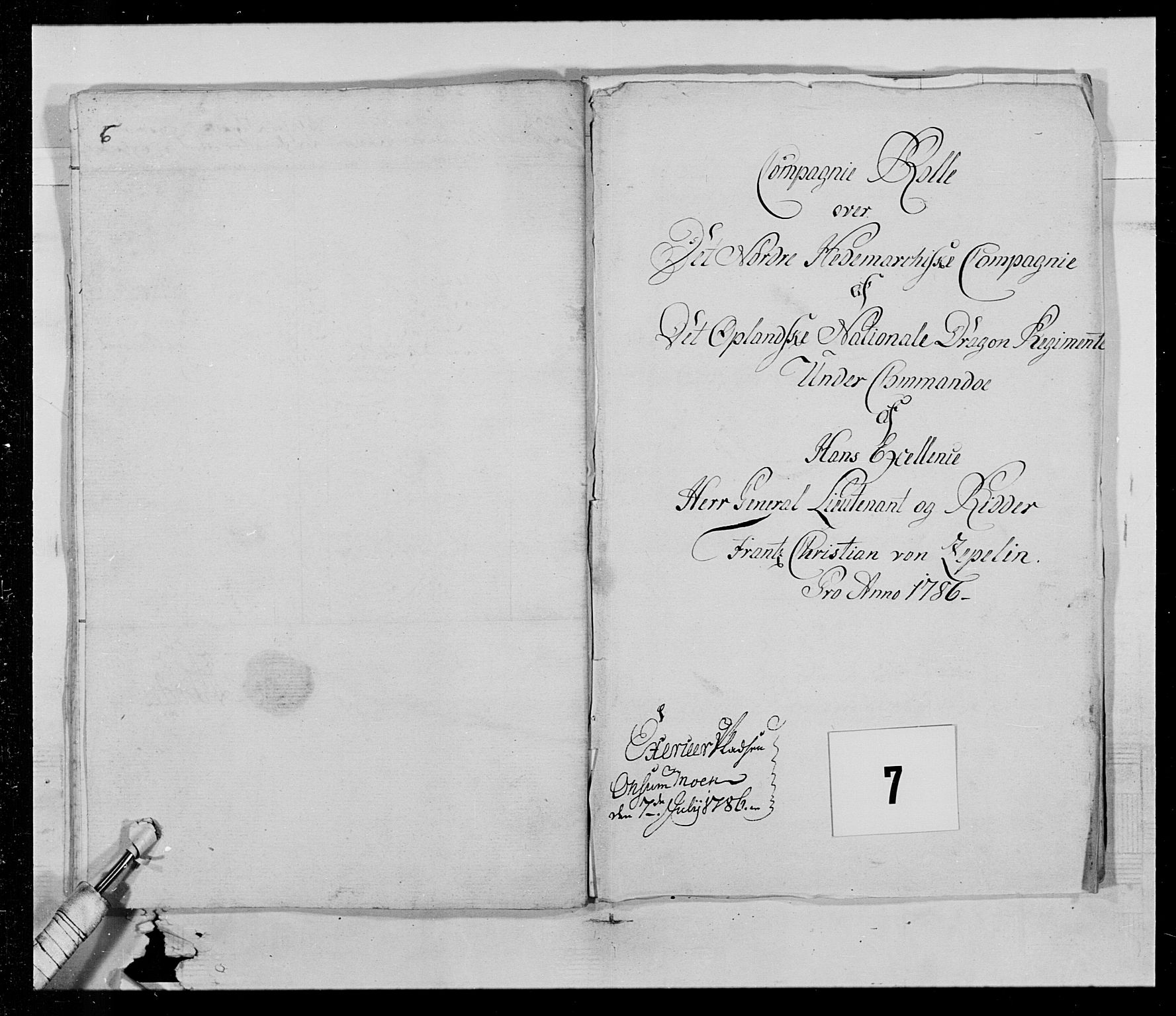 Generalitets- og kommissariatskollegiet, Det kongelige norske kommissariatskollegium, RA/EA-5420/E/Eh/L0015: Opplandske dragonregiment, 1784-1789, s. 138