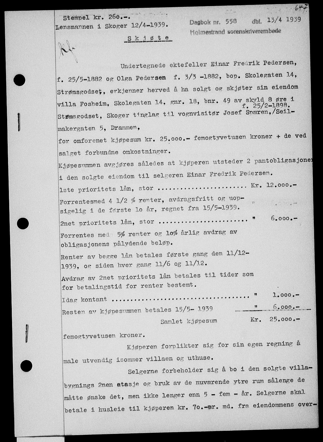 Holmestrand sorenskriveri, SAKO/A-67/G/Ga/Gaa/L0050: Pantebok nr. A-50, 1938-1939, Dagboknr: 558/1939