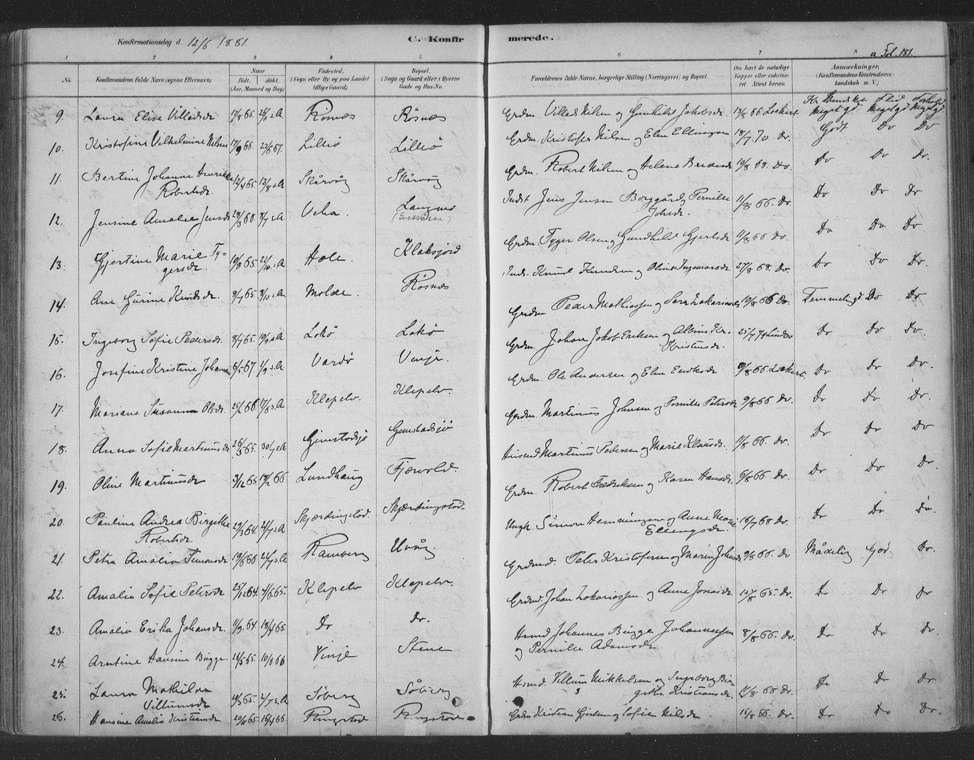 Ministerialprotokoller, klokkerbøker og fødselsregistre - Nordland, AV/SAT-A-1459/891/L1302: Ministerialbok nr. 891A07, 1878-1895, s. 181