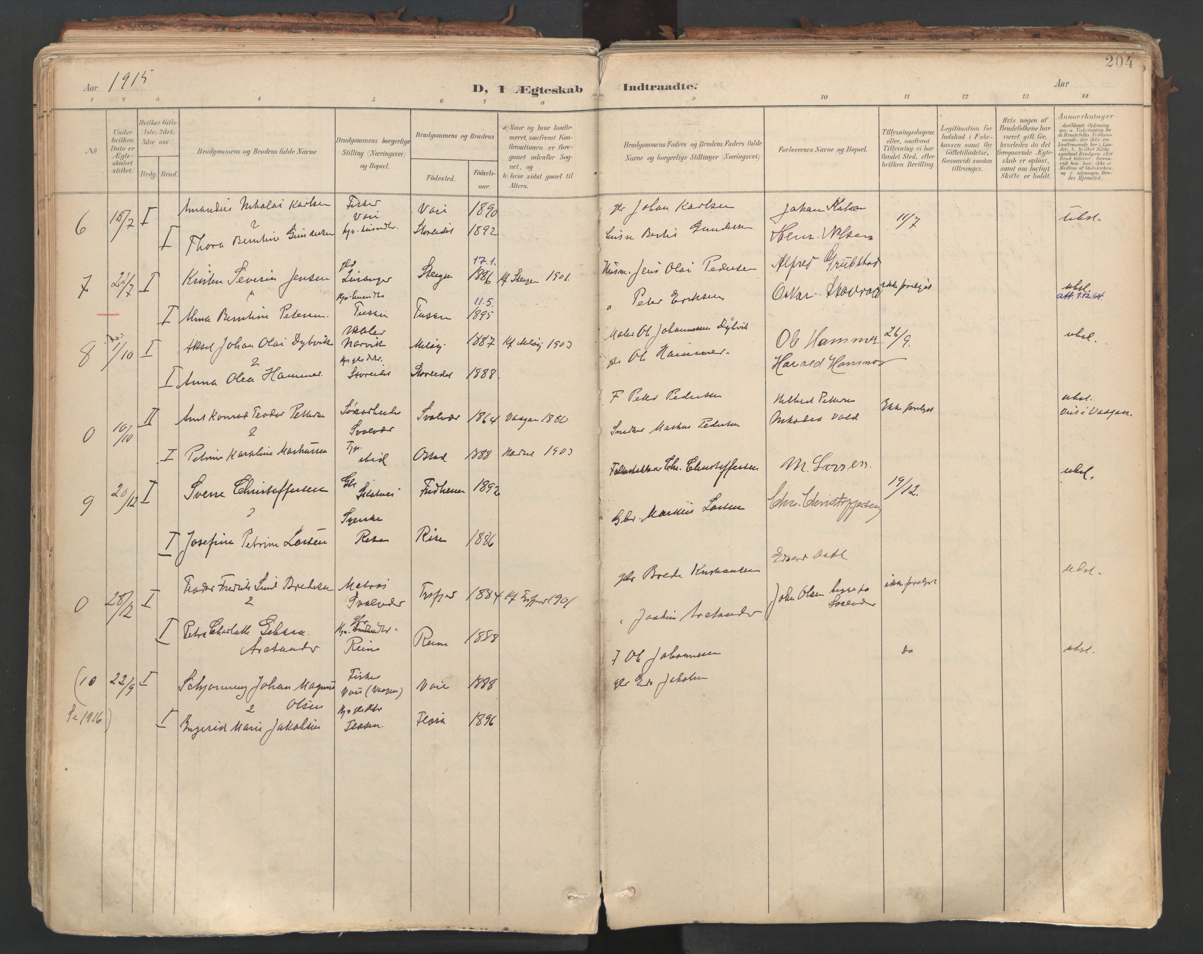 Ministerialprotokoller, klokkerbøker og fødselsregistre - Nordland, AV/SAT-A-1459/881/L1154: Ministerialbok nr. 881A07, 1907-1918, s. 204