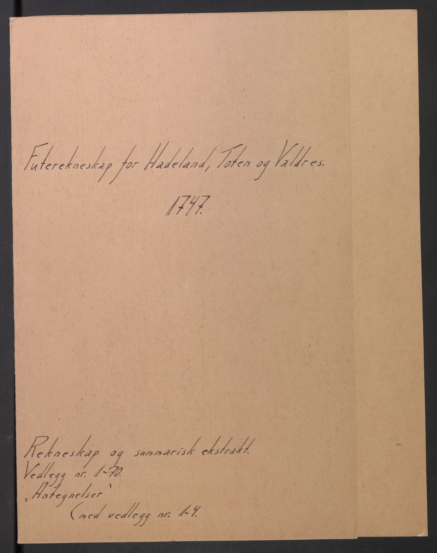 Rentekammeret inntil 1814, Reviderte regnskaper, Fogderegnskap, RA/EA-4092/R18/L1346: Fogderegnskap Hadeland, Toten og Valdres, 1747-1748, s. 1