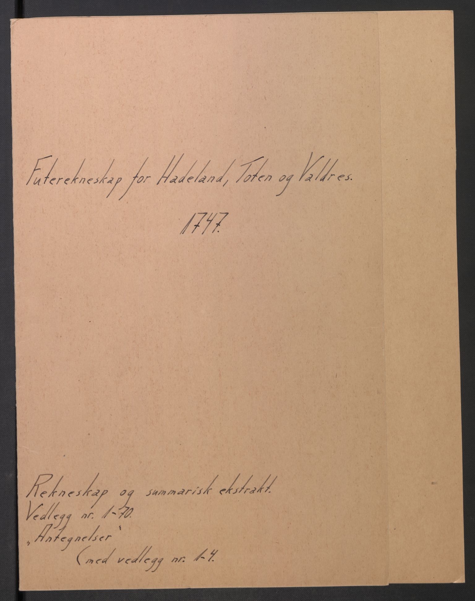 Rentekammeret inntil 1814, Reviderte regnskaper, Fogderegnskap, AV/RA-EA-4092/R18/L1346: Fogderegnskap Hadeland, Toten og Valdres, 1747-1748, s. 1