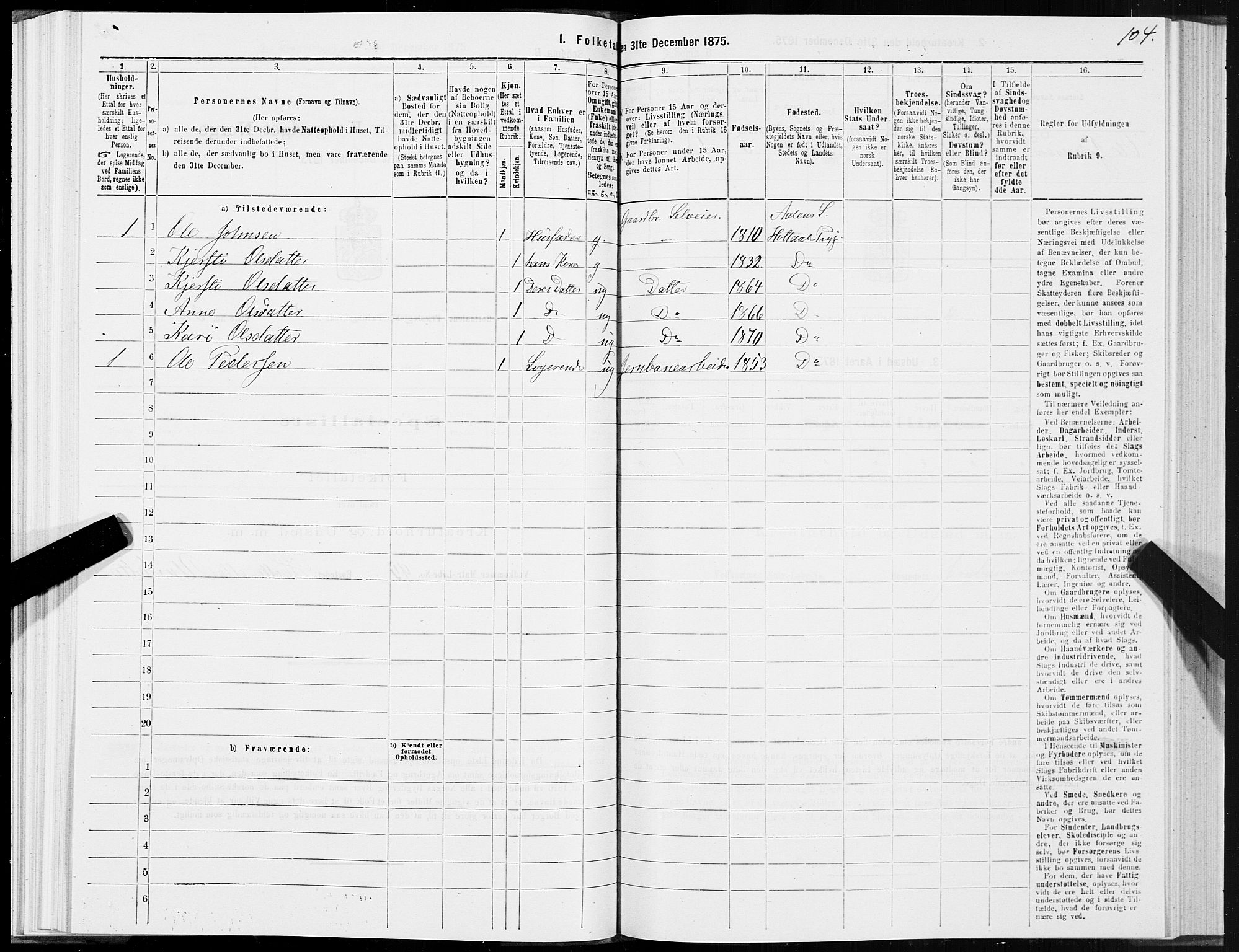 SAT, Folketelling 1875 for 1645P Haltdalen prestegjeld, 1875, s. 5104