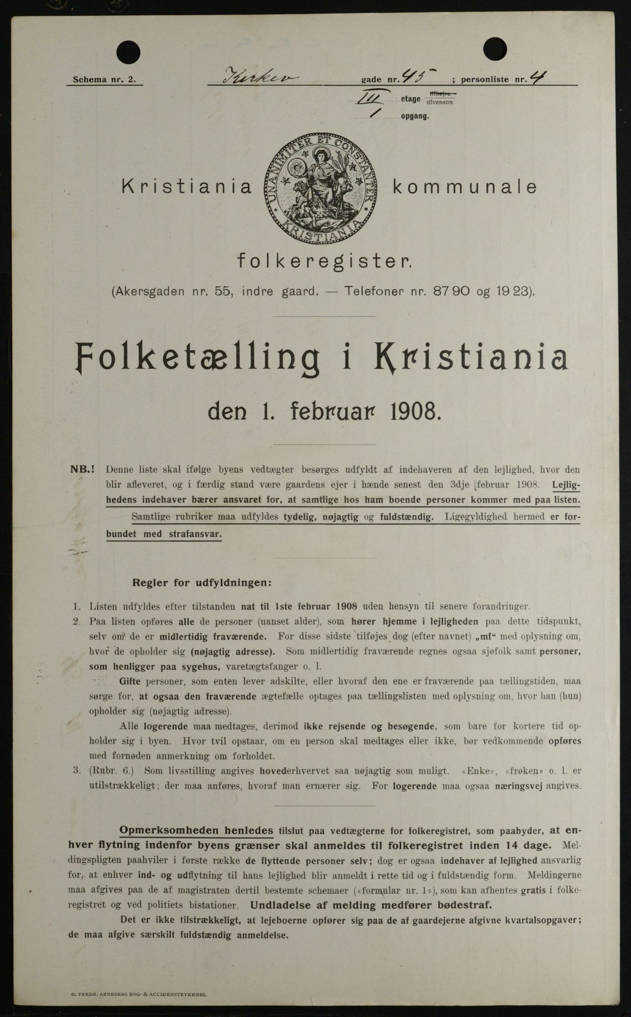 OBA, Kommunal folketelling 1.2.1908 for Kristiania kjøpstad, 1908, s. 45686
