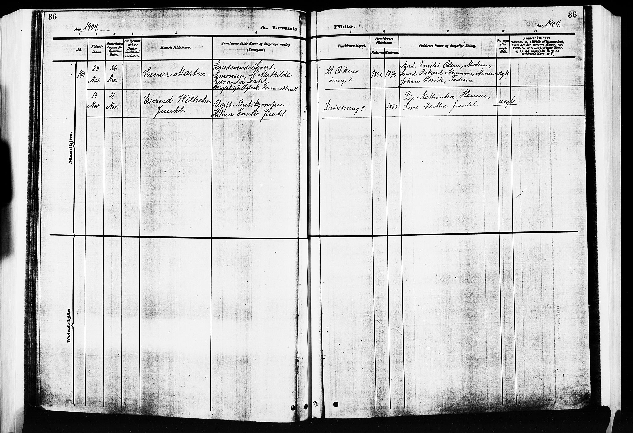 Nykirken Sokneprestembete, AV/SAB-A-77101/H/Hab: Klokkerbok nr. B 5, 1904-1908, s. 36