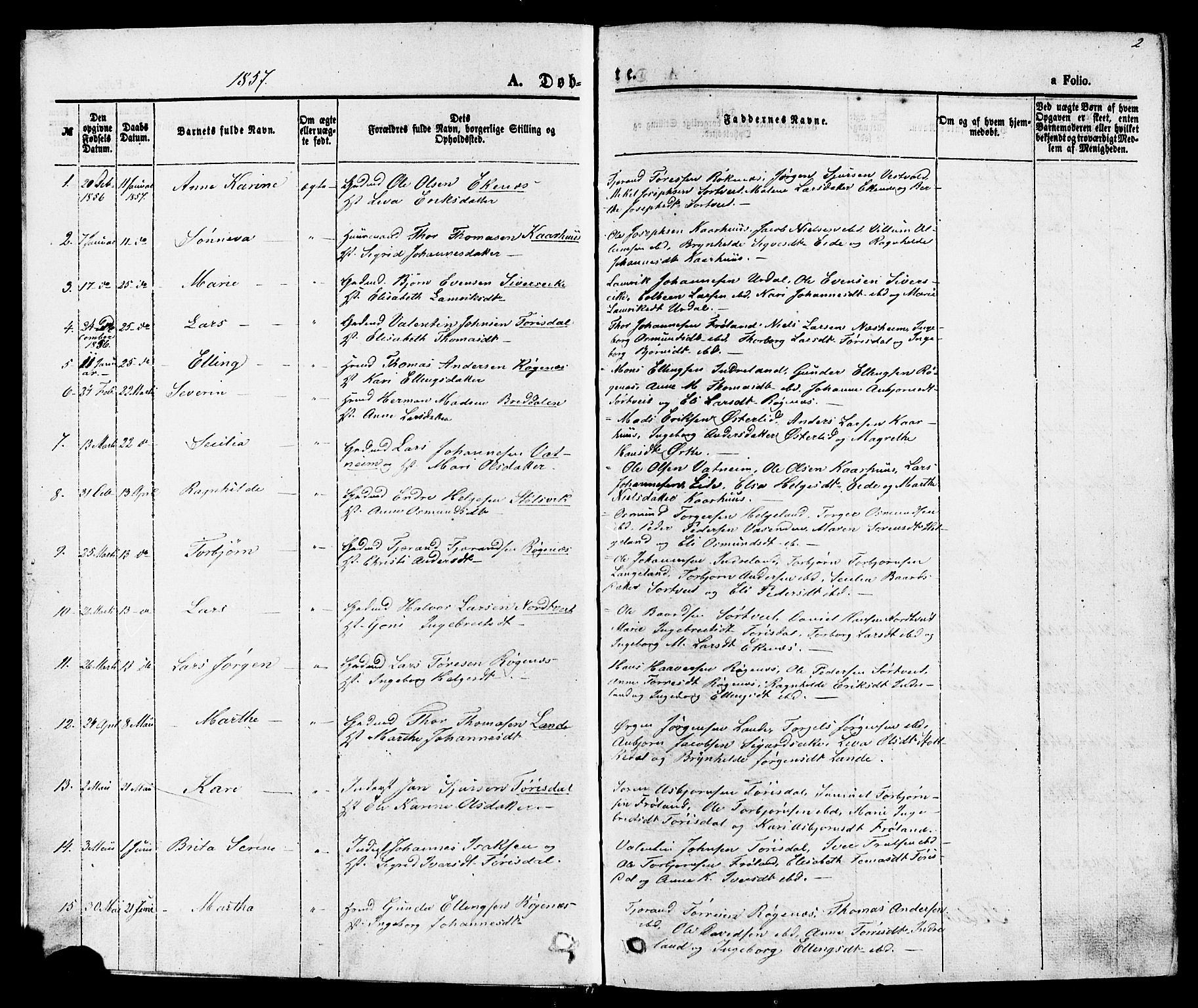 Skjold sokneprestkontor, AV/SAST-A-101847/H/Ha/Haa/L0007: Ministerialbok nr. A 7, 1857-1882, s. 2