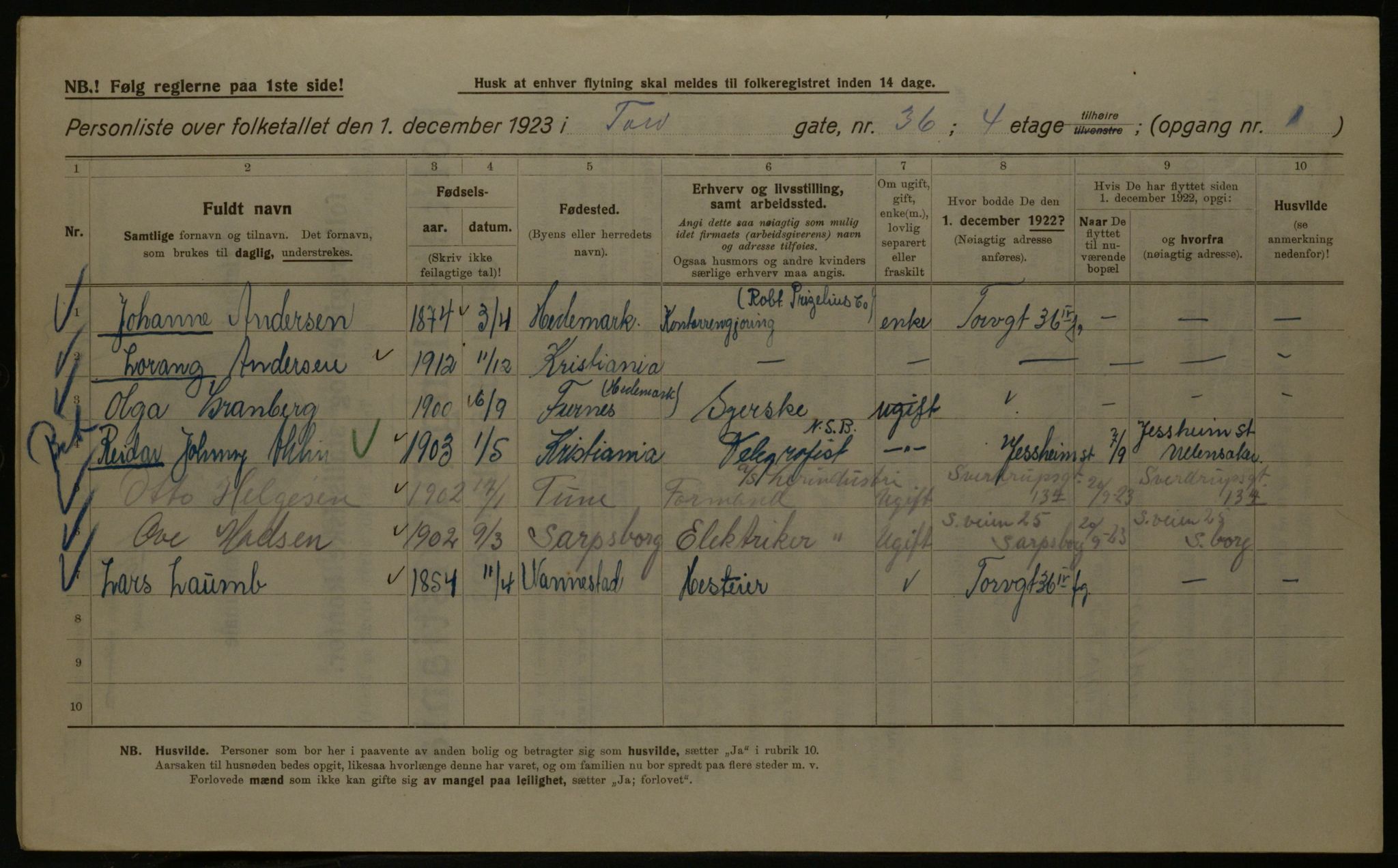 OBA, Kommunal folketelling 1.12.1923 for Kristiania, 1923, s. 126045