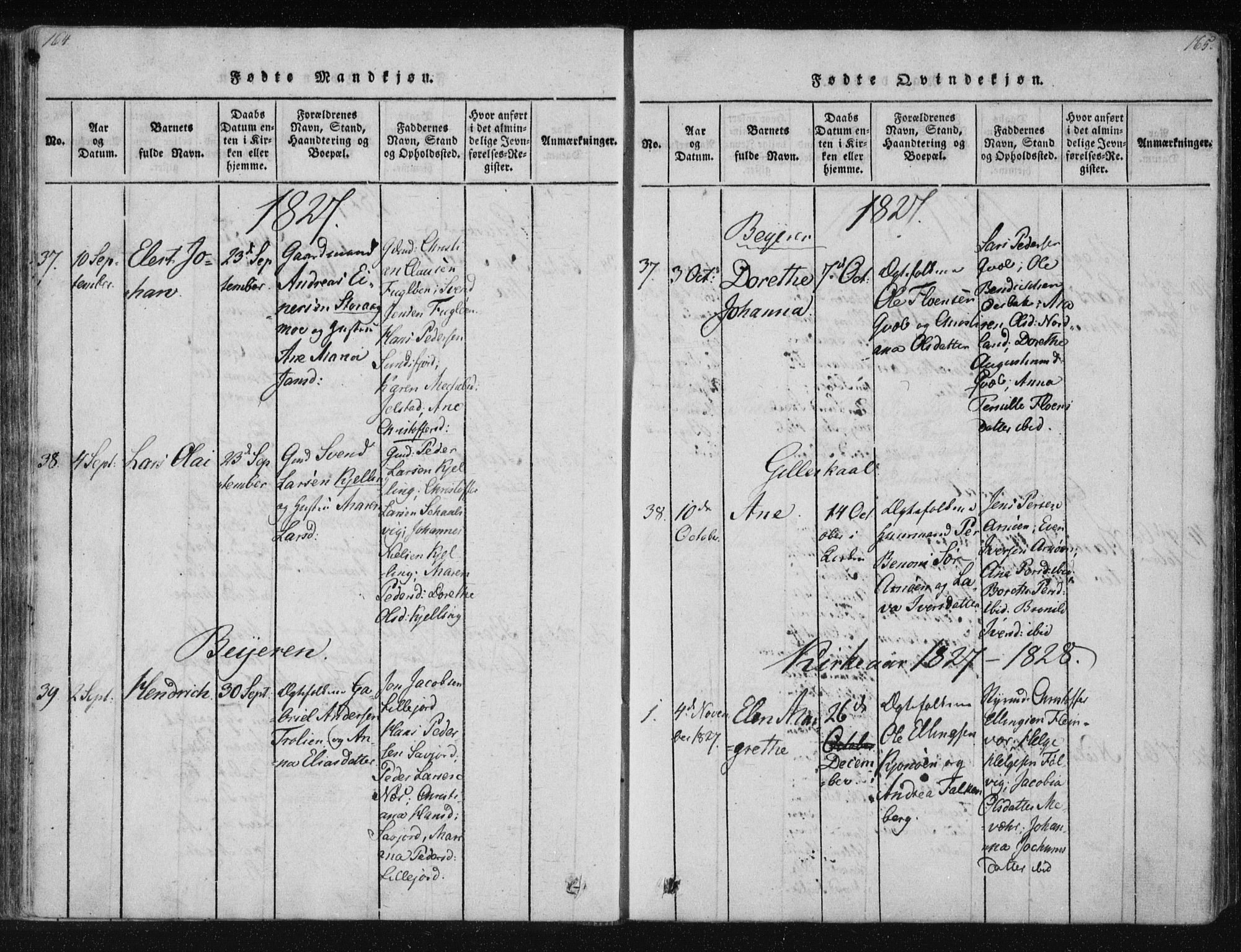 Ministerialprotokoller, klokkerbøker og fødselsregistre - Nordland, AV/SAT-A-1459/805/L0096: Ministerialbok nr. 805A03, 1820-1837, s. 164-165