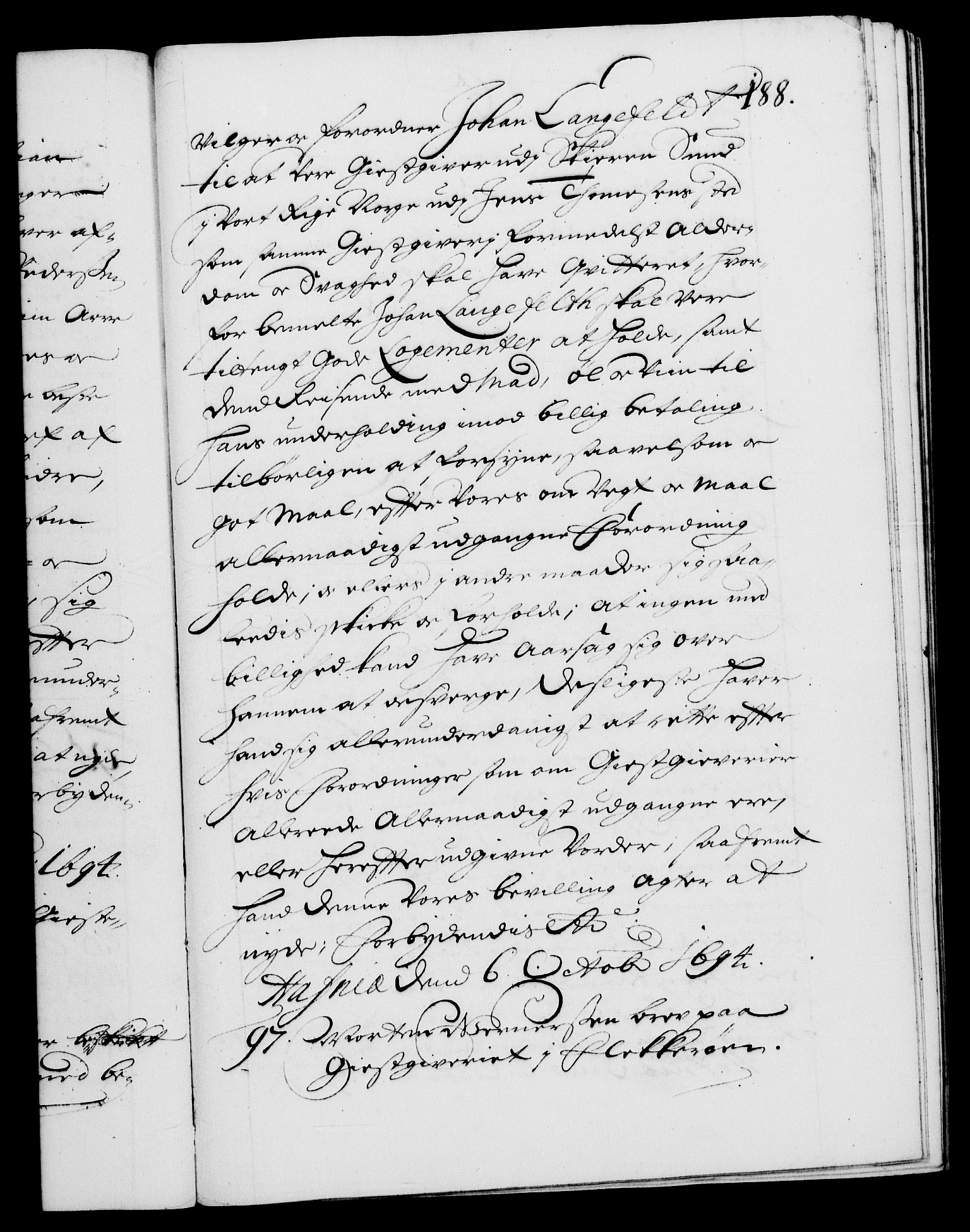 Danske Kanselli 1572-1799, RA/EA-3023/F/Fc/Fca/Fcaa/L0016: Norske registre (mikrofilm), 1692-1697, s. 188a