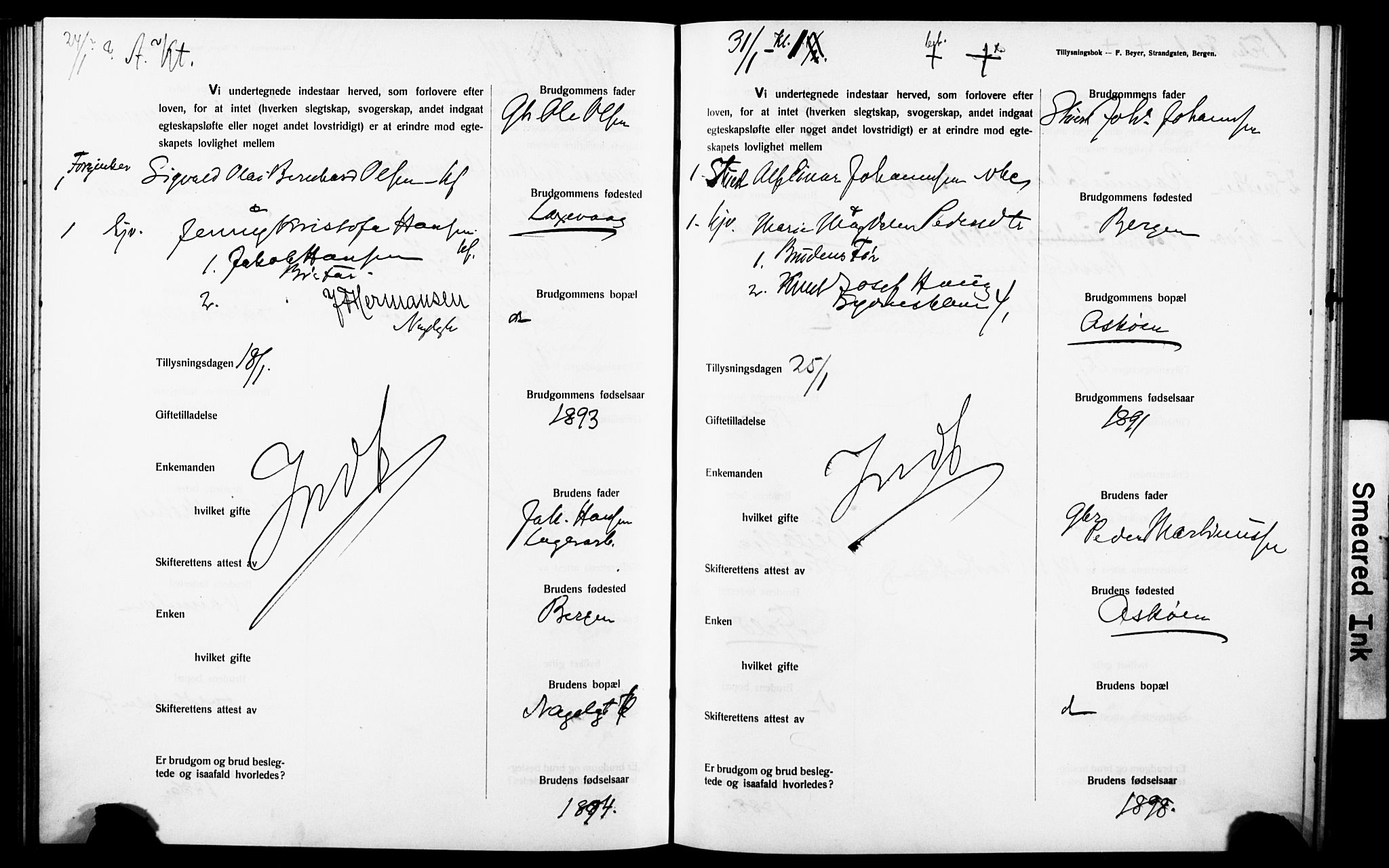 Nykirken Sokneprestembete, SAB/A-77101: Forlovererklæringer nr. II.5.6, 1912-1914, s. 151