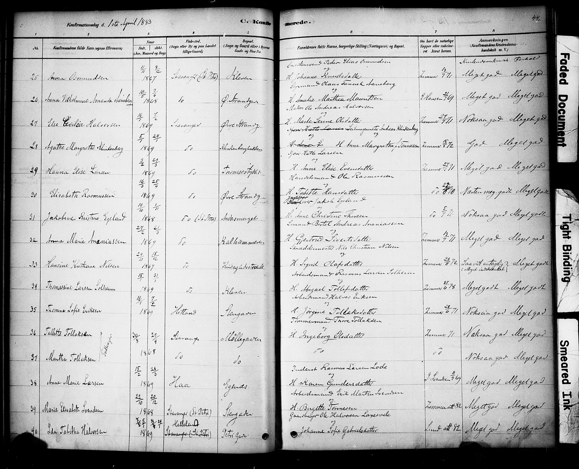 Domkirken sokneprestkontor, AV/SAST-A-101812/001/30/30BA/L0028: Ministerialbok nr. A 27, 1878-1896, s. 44