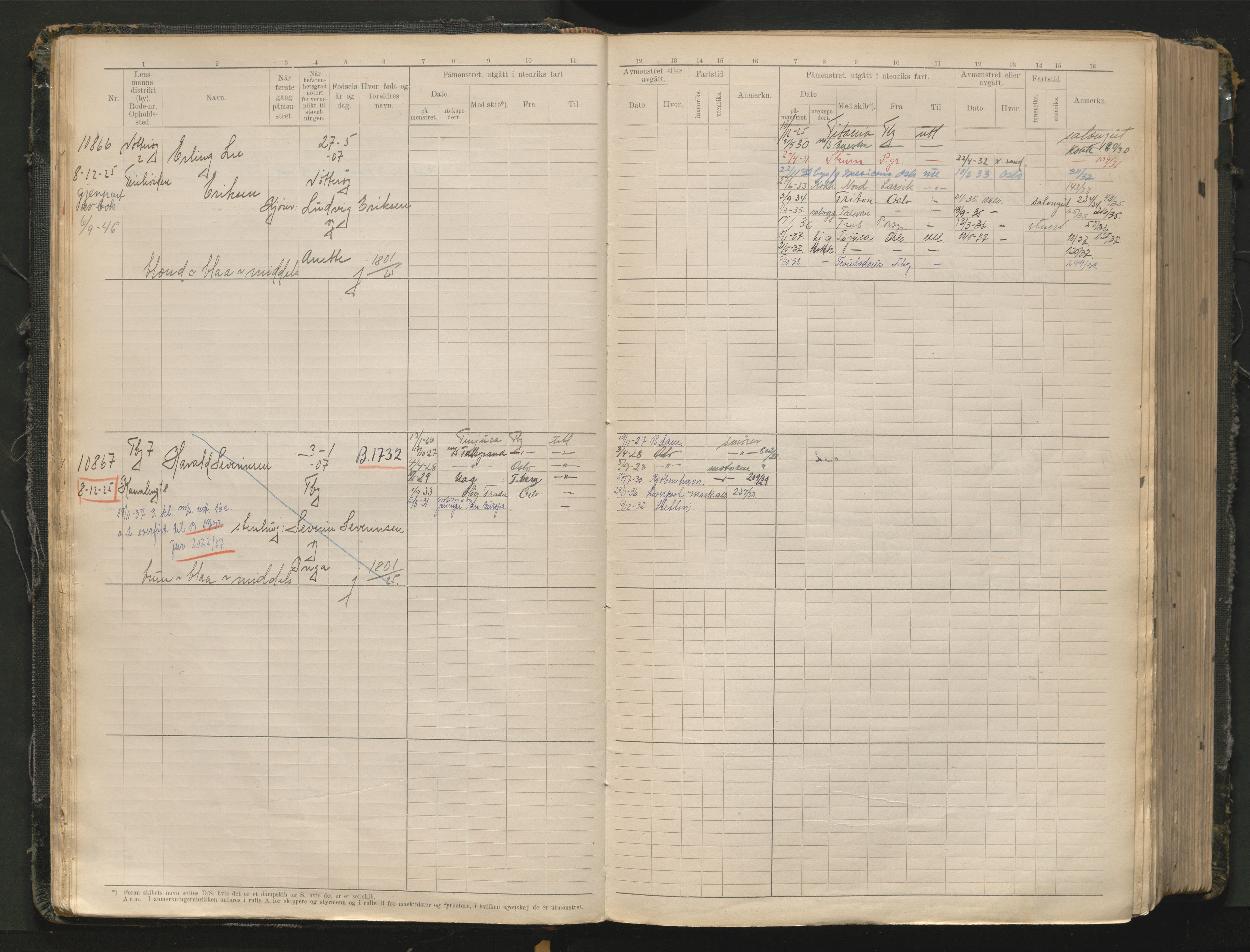 Tønsberg innrulleringskontor, AV/SAKO-A-786/F/Fc/Fcb/L0012: Hovedrulle Patent nr. 10828-12216, 1925-1948