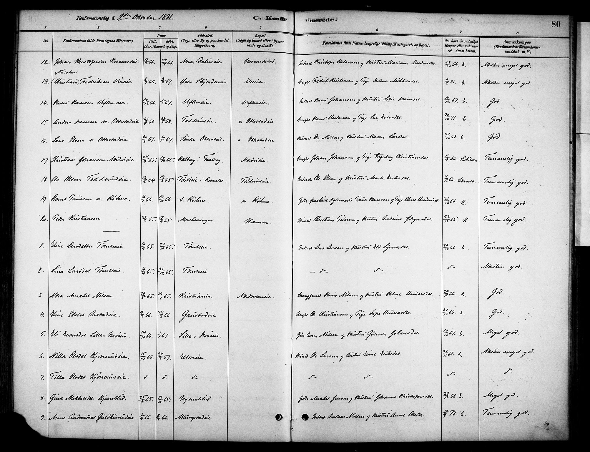 Stange prestekontor, AV/SAH-PREST-002/K/L0019: Ministerialbok nr. 19, 1880-1891, s. 80