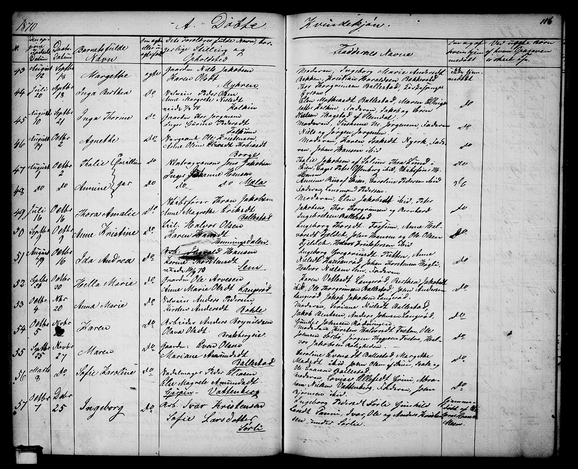 Gjerpen kirkebøker, AV/SAKO-A-265/G/Ga/L0001: Klokkerbok nr. I 1, 1864-1882, s. 116