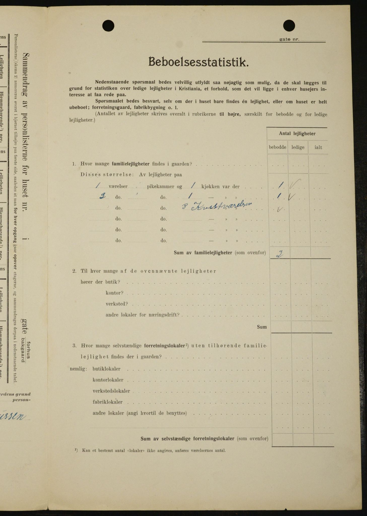 OBA, Kommunal folketelling 1.2.1909 for Kristiania kjøpstad, 1909, s. 110118