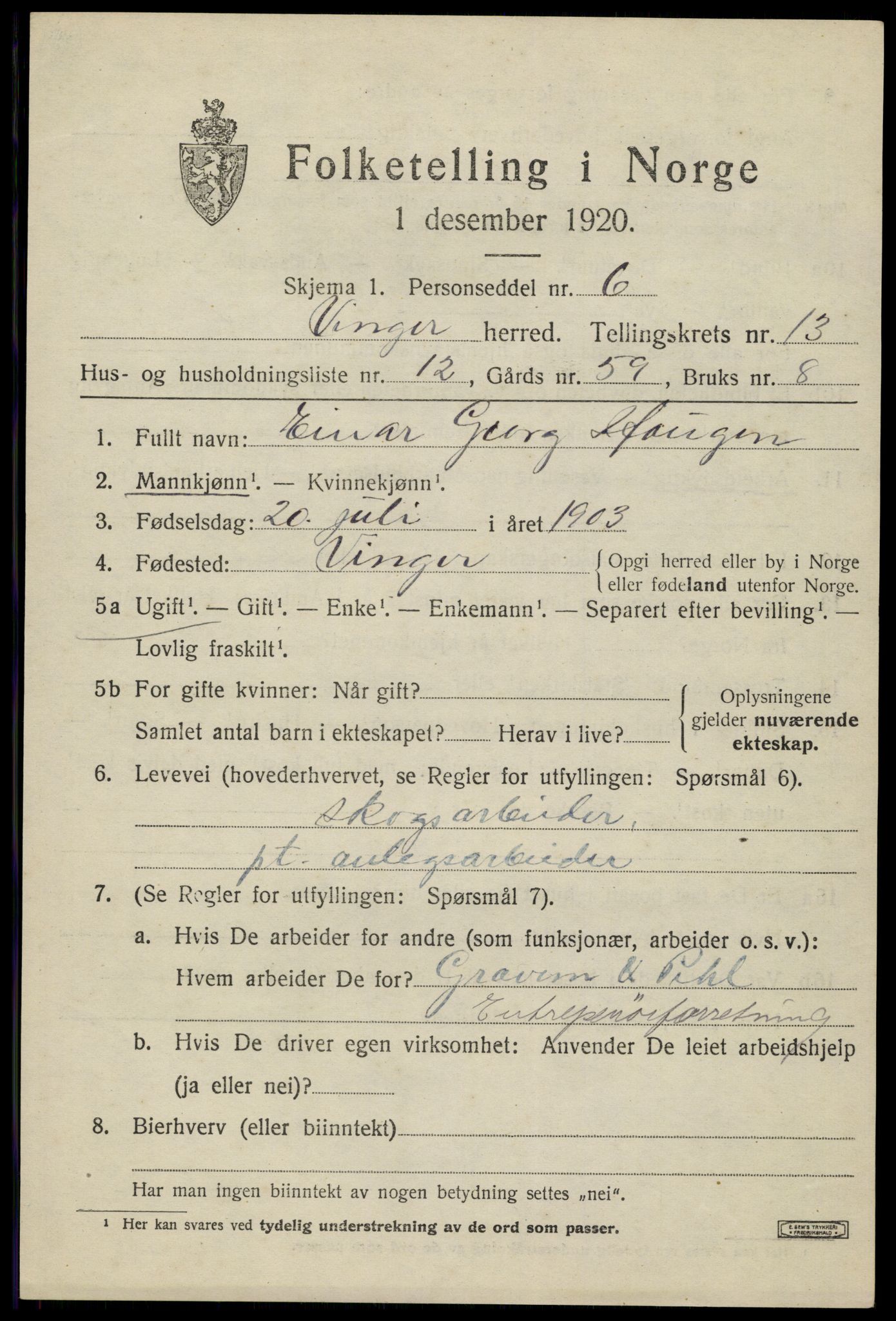 SAH, Folketelling 1920 for 0421 Vinger herred, 1920, s. 11216