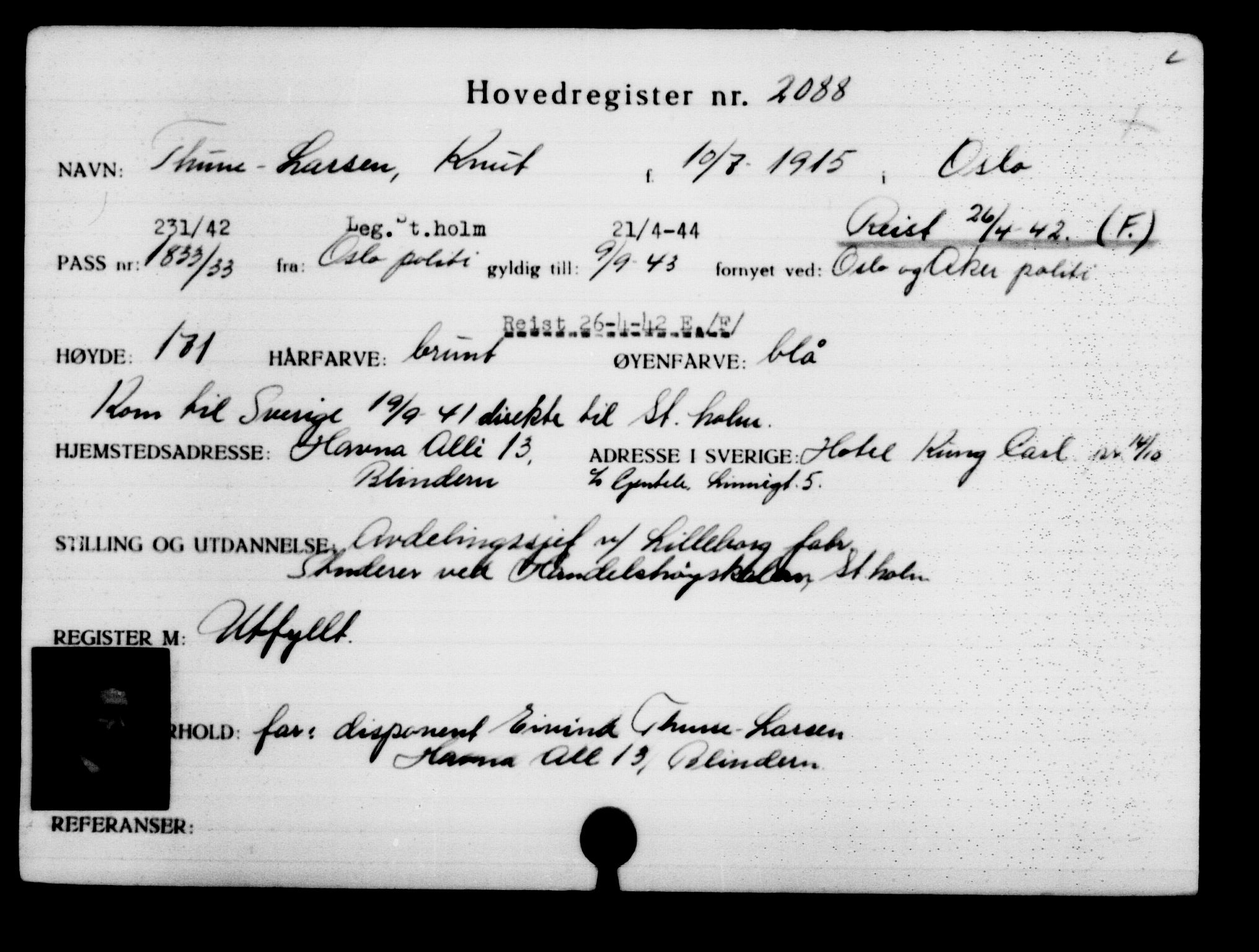 Utenriksstasjonene, Legasjonen i Stockholm, Flyktningkontoret, AV/RA-S-6753/V/Va/L0003: Kjesäterkartoteket, flyktninger med registreringsnr. 2001-3495, 1940-1945, s. 118