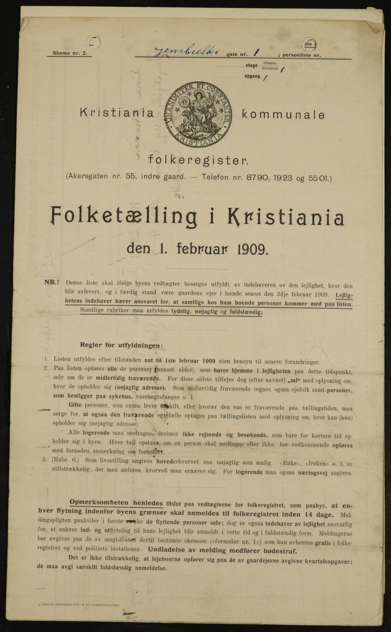 OBA, Kommunal folketelling 1.2.1909 for Kristiania kjøpstad, 1909, s. 41495
