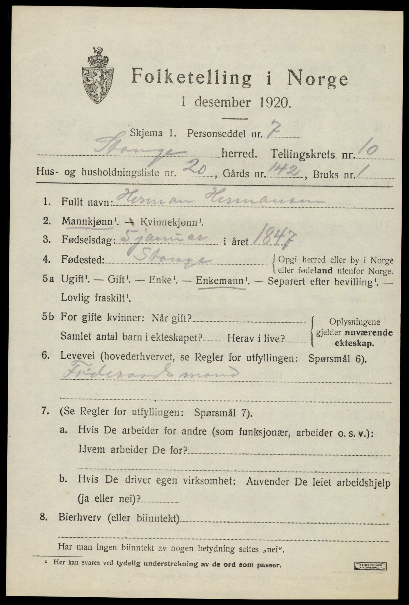 SAH, Folketelling 1920 for 0417 Stange herred, 1920, s. 16085