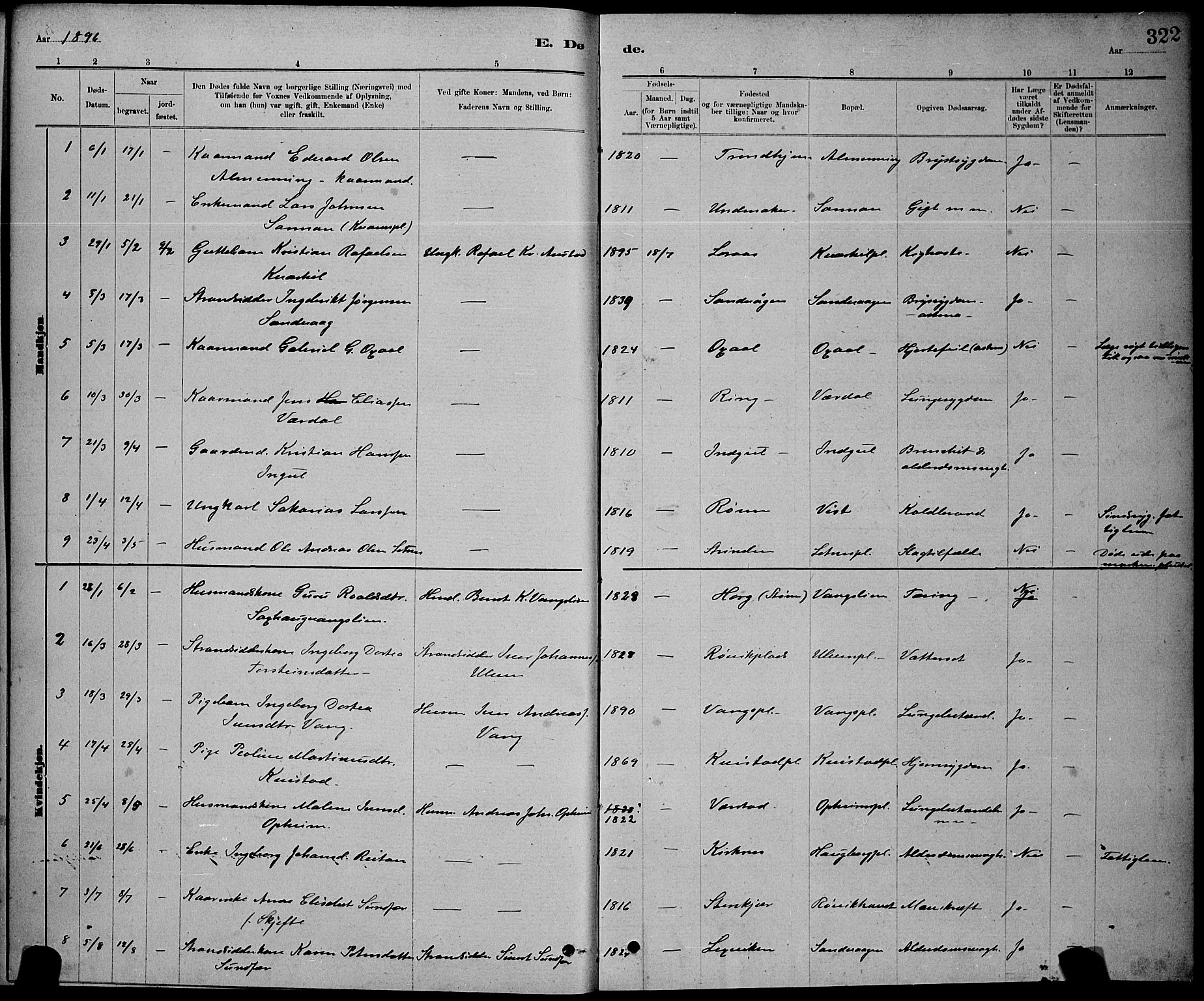 Ministerialprotokoller, klokkerbøker og fødselsregistre - Nord-Trøndelag, SAT/A-1458/730/L0301: Klokkerbok nr. 730C04, 1880-1897, s. 322