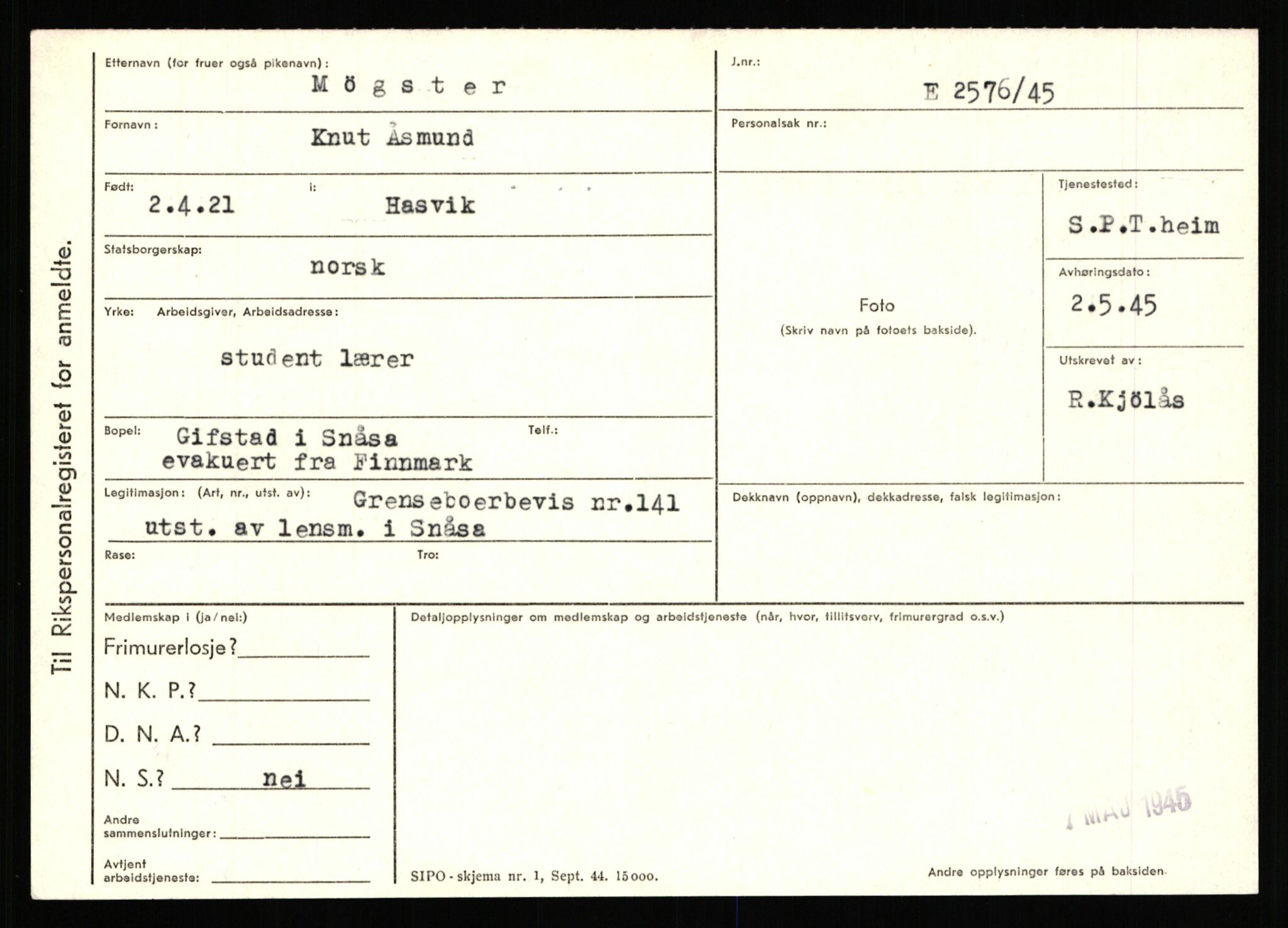 Statspolitiet - Hovedkontoret / Osloavdelingen, AV/RA-S-1329/C/Ca/L0011: Molberg - Nøstvold, 1943-1945, s. 903