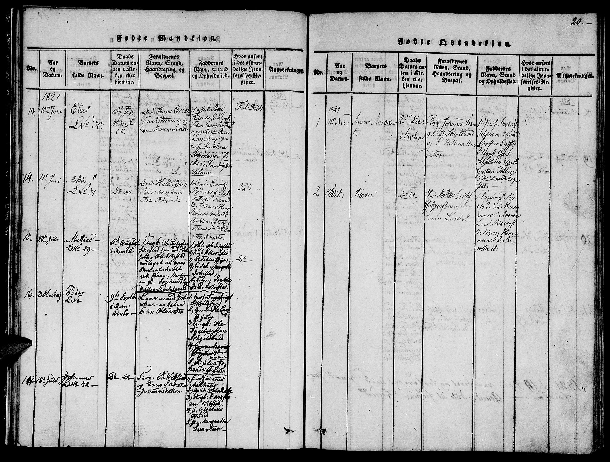 Ministerialprotokoller, klokkerbøker og fødselsregistre - Nord-Trøndelag, AV/SAT-A-1458/764/L0559: Klokkerbok nr. 764C01, 1816-1824, s. 20