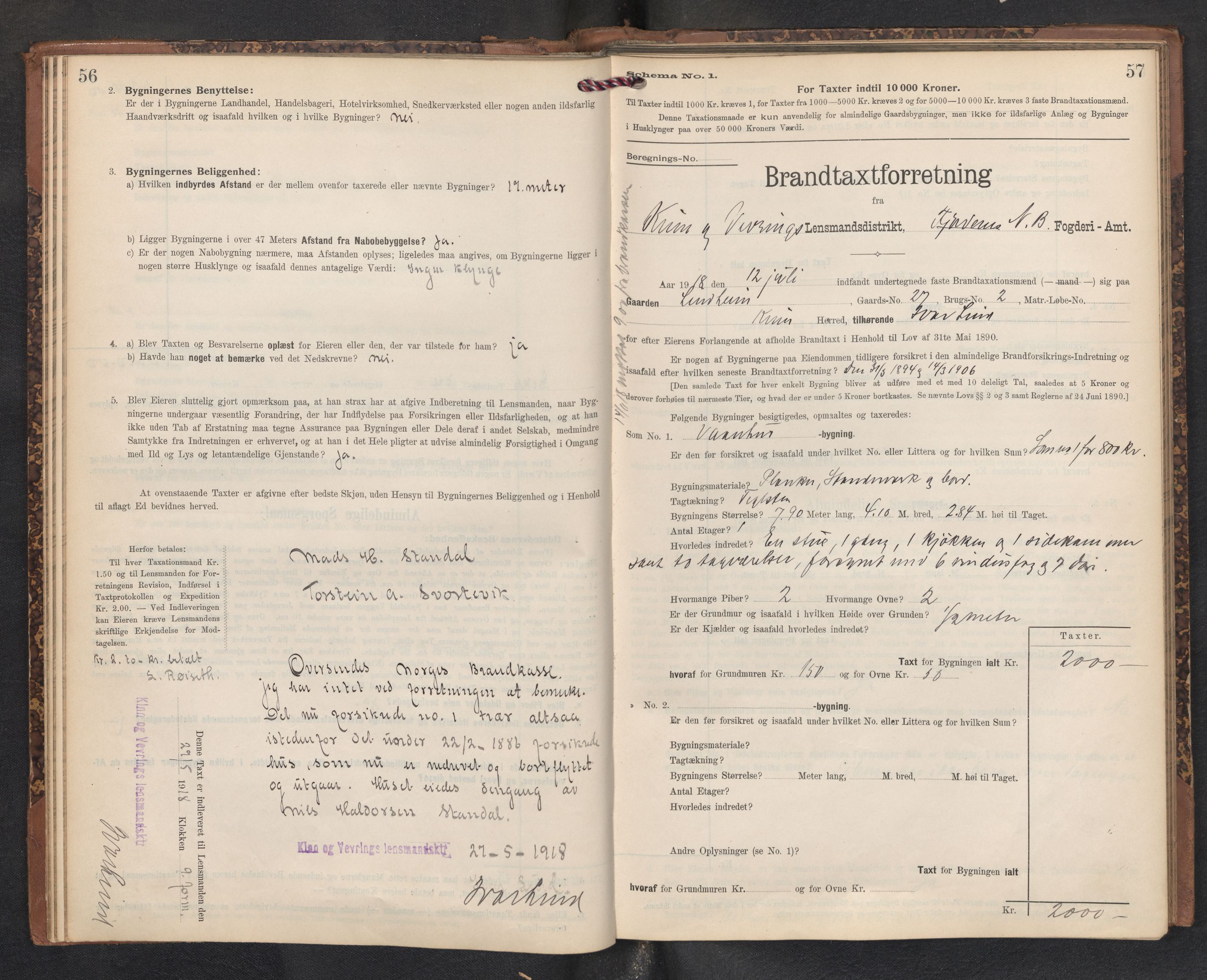 Lensmannen i Kinn, AV/SAB-A-28801/0012/L0005: Branntakstprotokoll, skjematakst, 1903-1938, s. 56-57