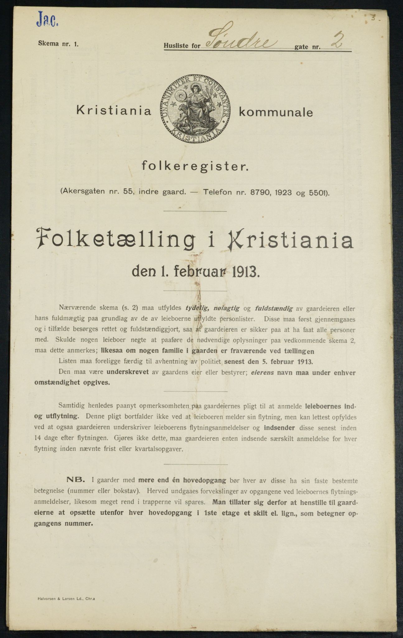 OBA, Kommunal folketelling 1.2.1913 for Kristiania, 1913, s. 106376
