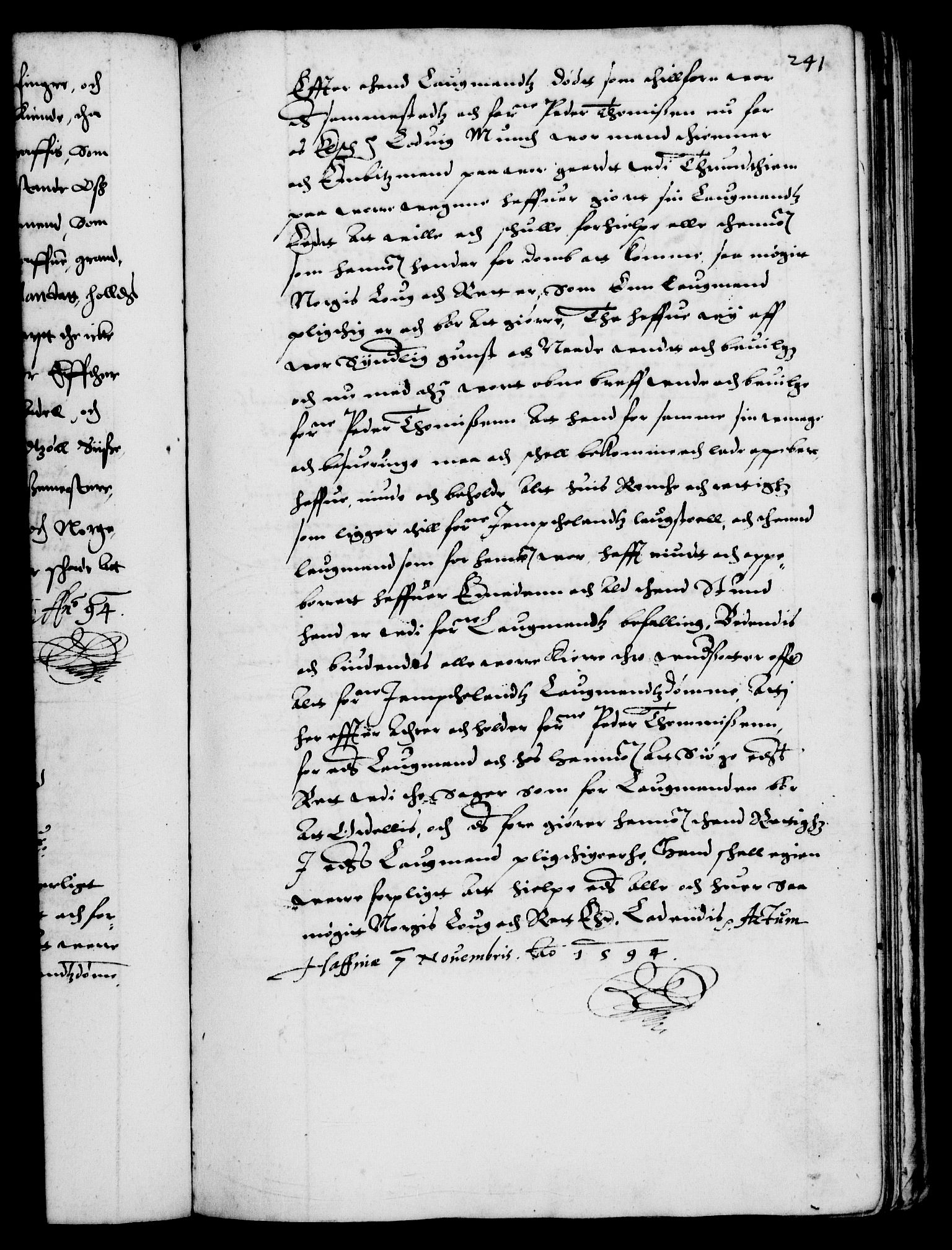 Danske Kanselli 1572-1799, RA/EA-3023/F/Fc/Fca/Fcaa/L0002: Norske registre (mikrofilm), 1588-1596, s. 241a