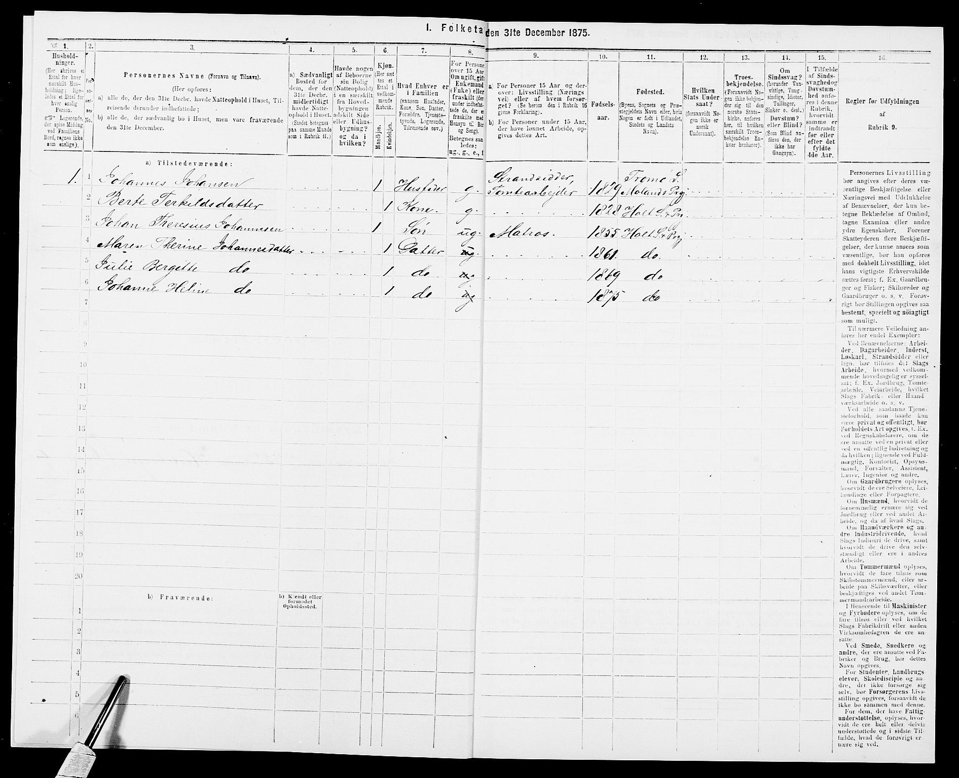 SAK, Folketelling 1875 for 0914L Holt prestegjeld, Holt sokn, 1875, s. 961