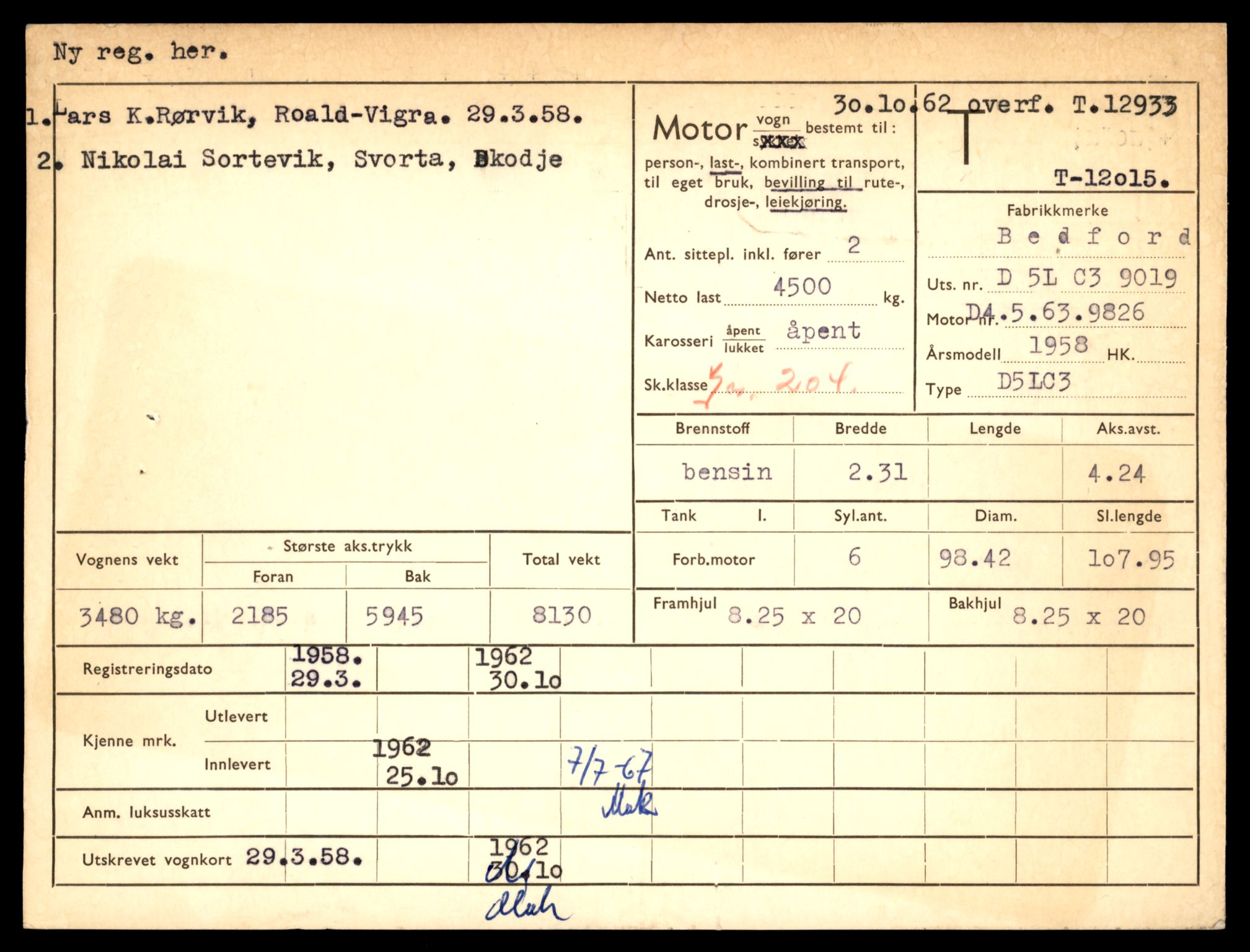 Møre og Romsdal vegkontor - Ålesund trafikkstasjon, AV/SAT-A-4099/F/Fe/L0036: Registreringskort for kjøretøy T 12831 - T 13030, 1927-1998, s. 1585