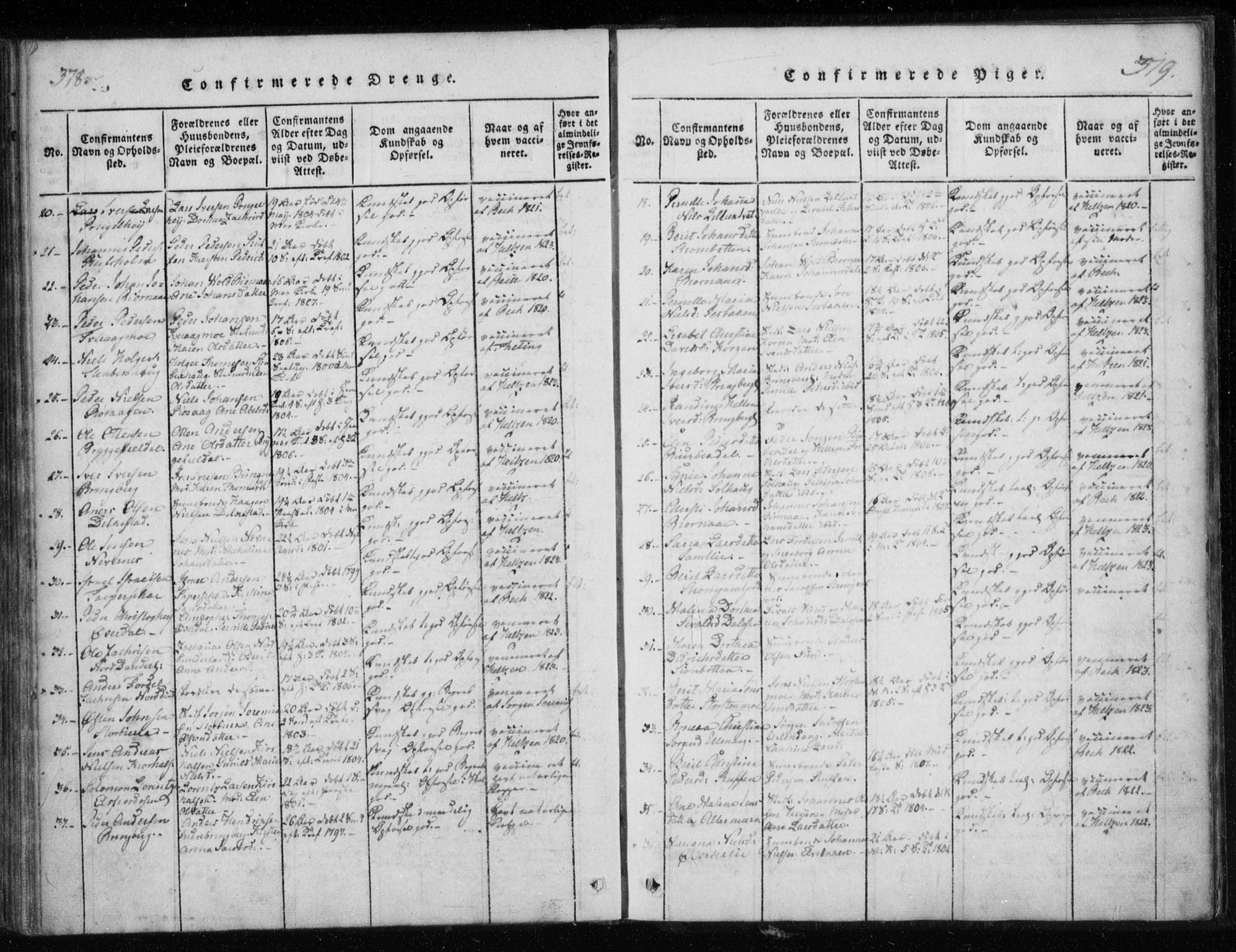 Ministerialprotokoller, klokkerbøker og fødselsregistre - Nordland, AV/SAT-A-1459/825/L0353: Ministerialbok nr. 825A07, 1820-1826, s. 378-379