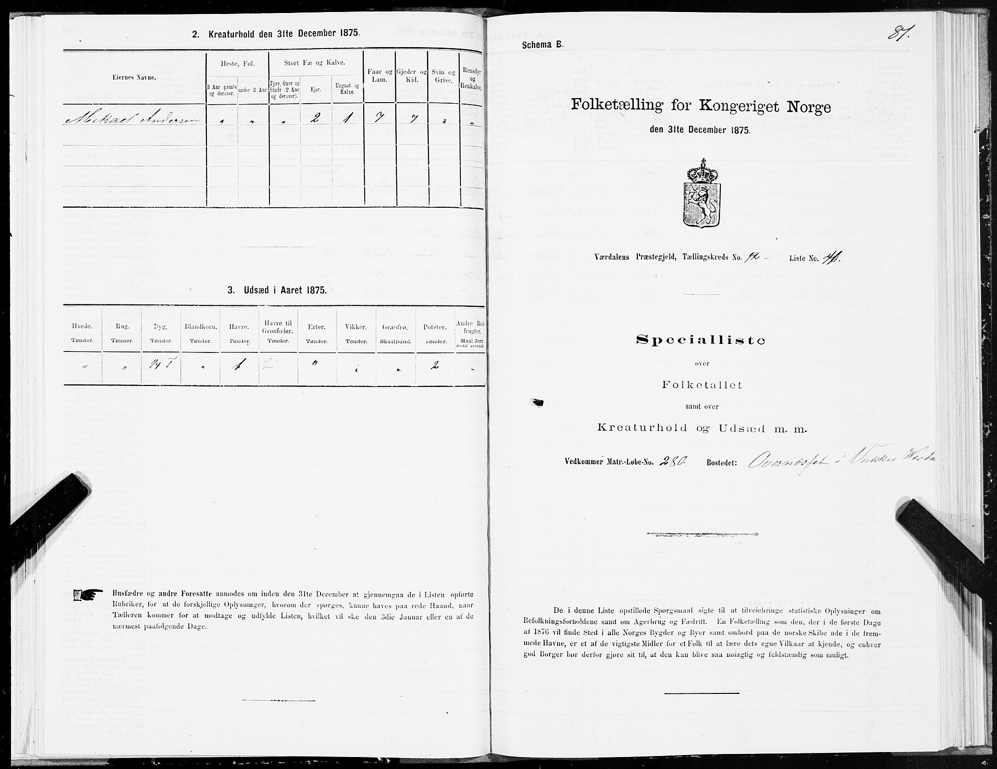 SAT, Folketelling 1875 for 1721P Verdal prestegjeld, 1875, s. 7081