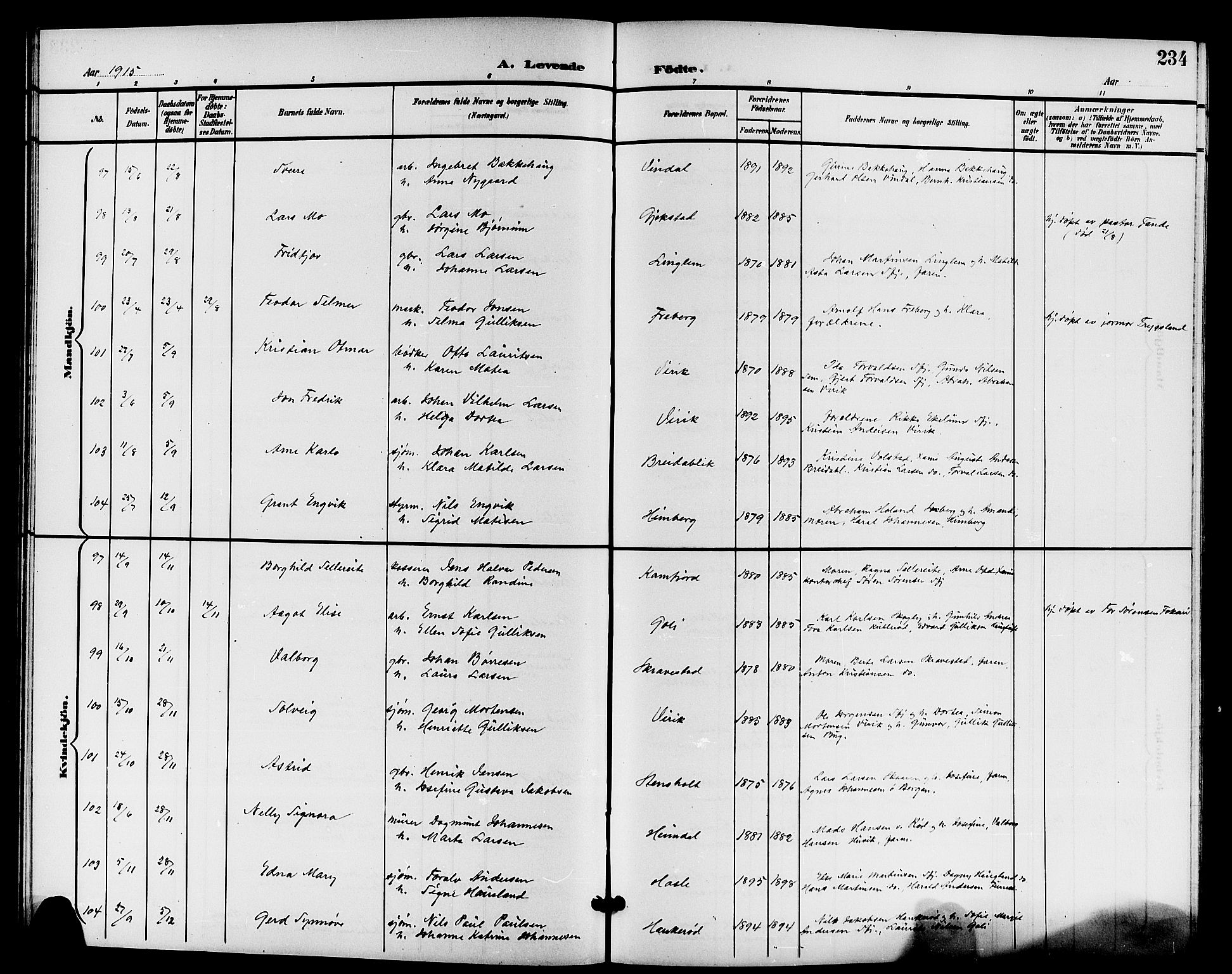 Sandar kirkebøker, AV/SAKO-A-243/G/Ga/L0002: Klokkerbok nr. 2, 1900-1915, s. 234