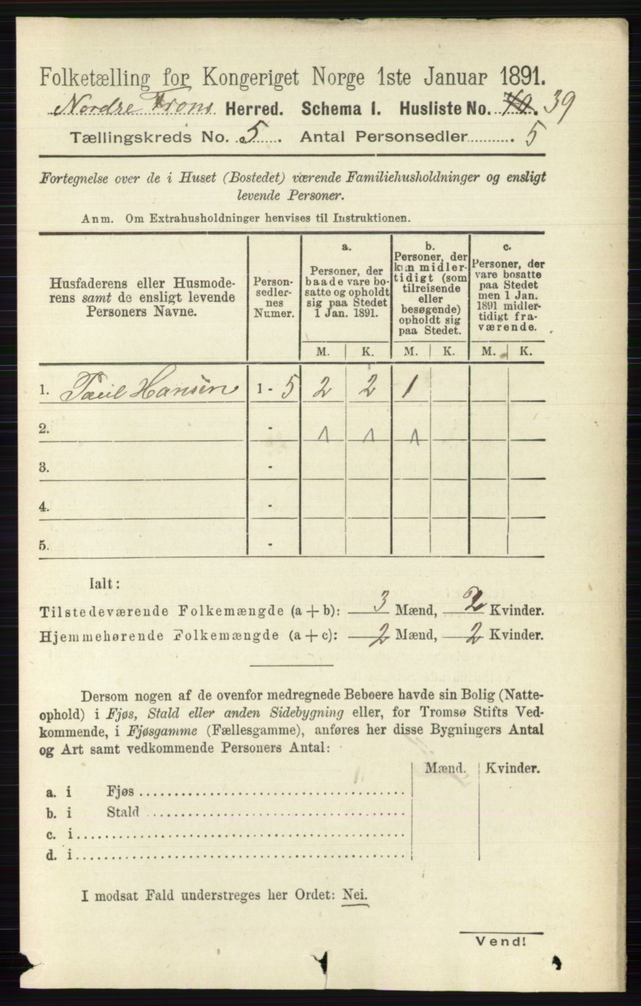 RA, Folketelling 1891 for 0518 Nord-Fron herred, 1891, s. 1960