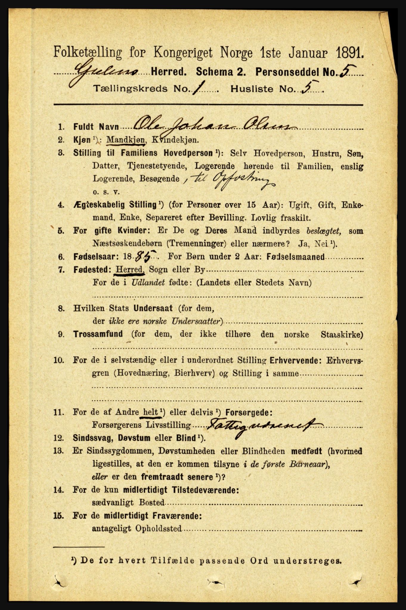 RA, Folketelling 1891 for 1411 Gulen herred, 1891, s. 121