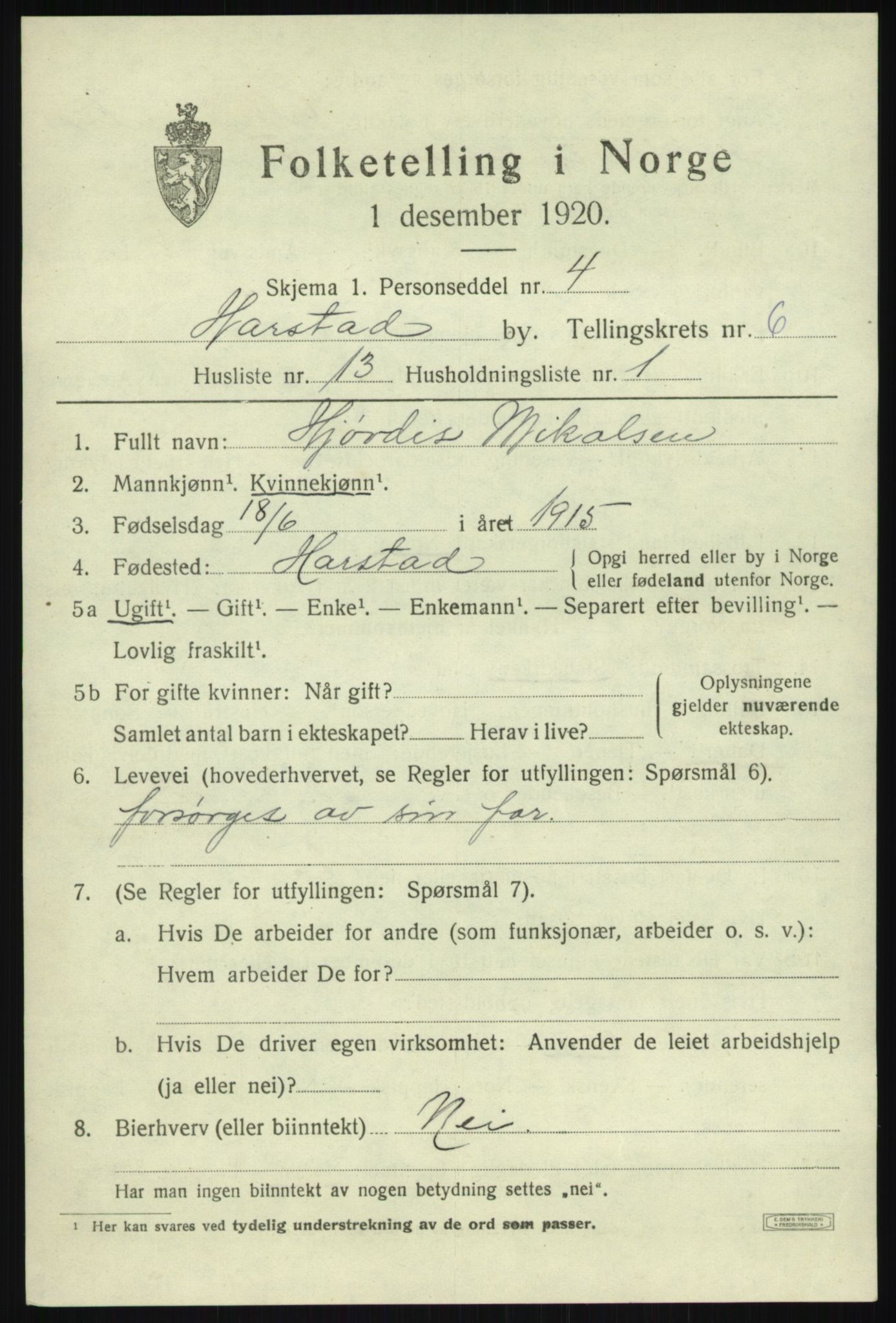 SATØ, Folketelling 1920 for 1901 Harstad ladested, 1920, s. 7696