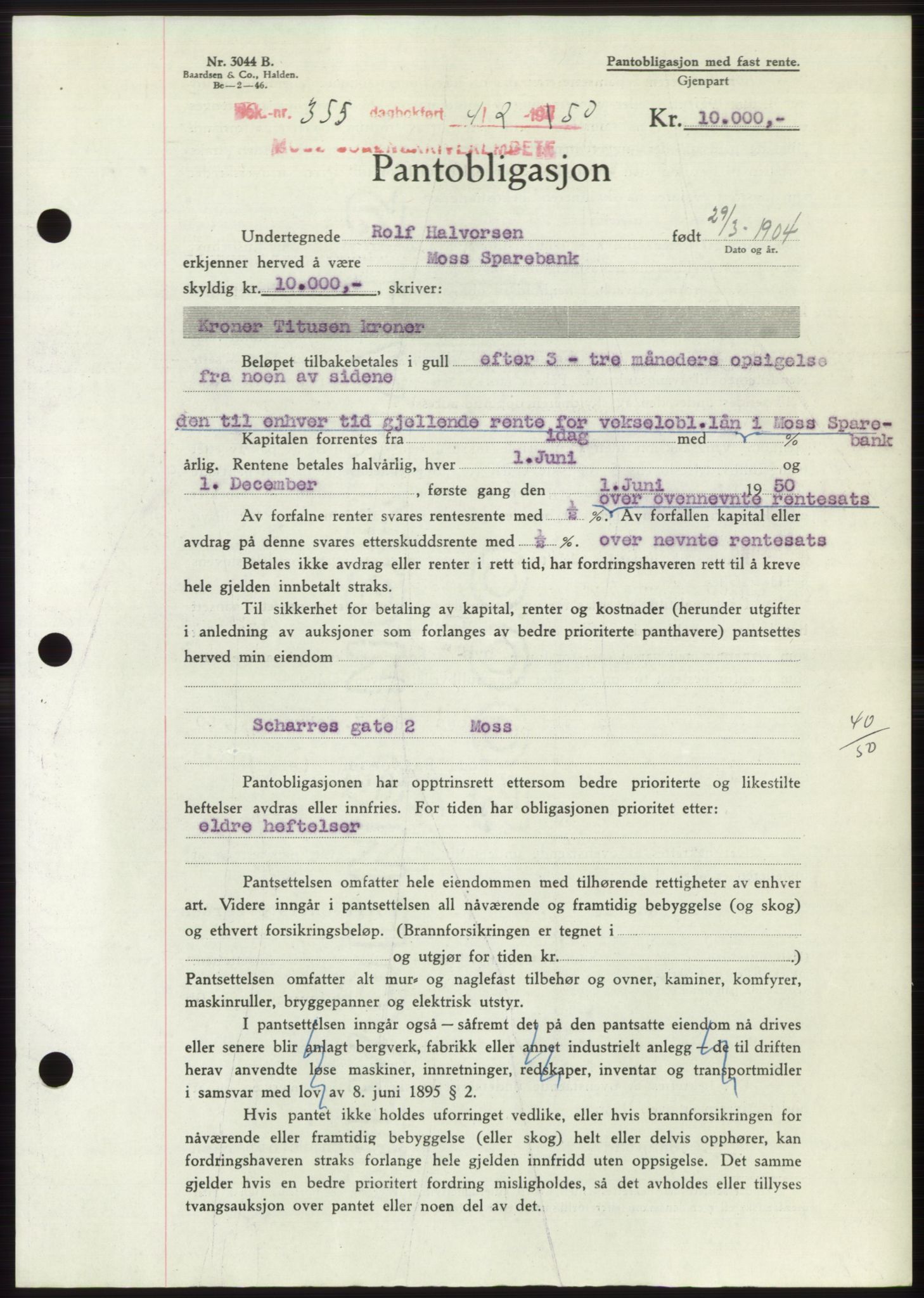 Moss sorenskriveri, SAO/A-10168: Pantebok nr. B23, 1949-1950, Dagboknr: 355/1950