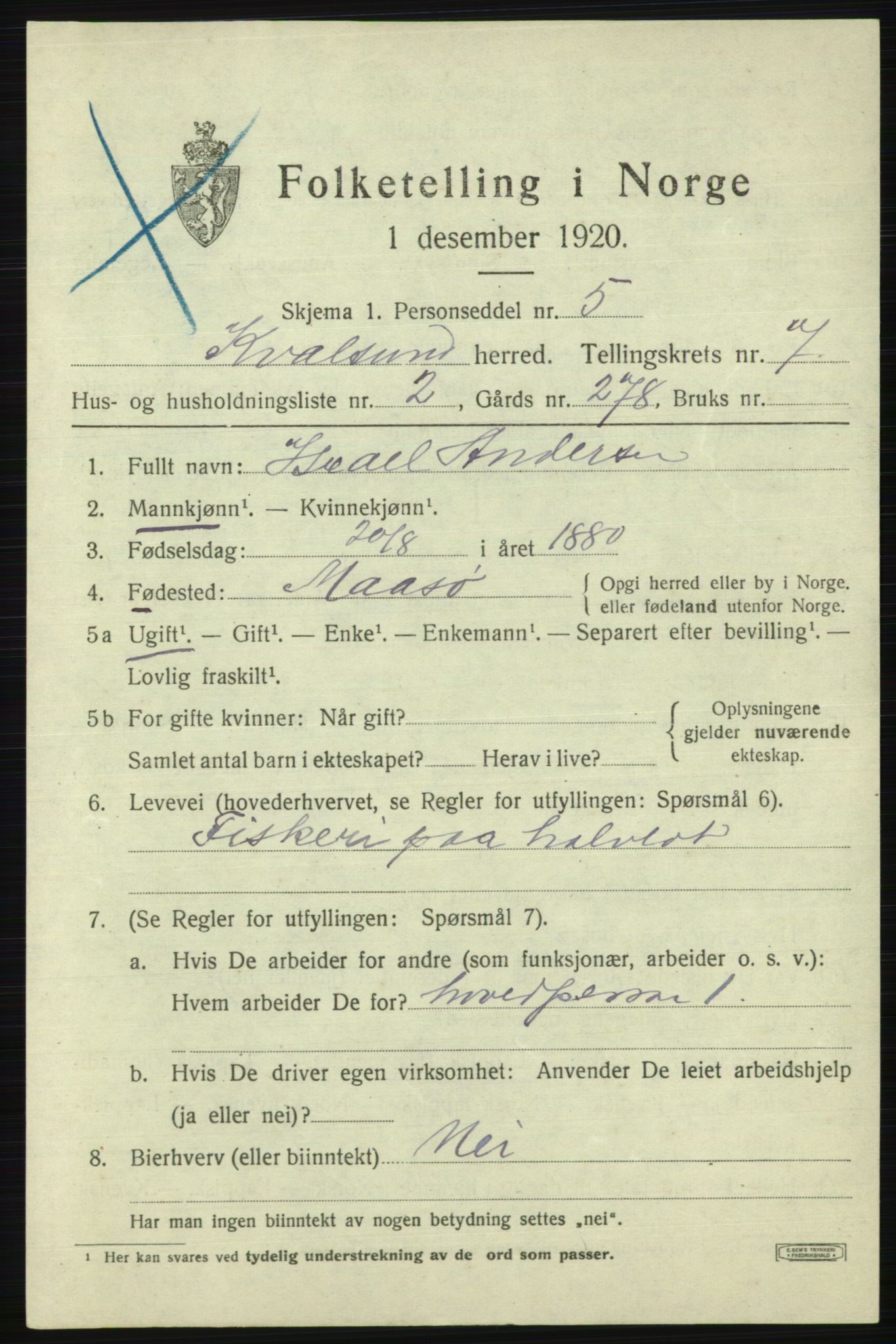 SATØ, Folketelling 1920 for 2017 Kvalsund herred, 1920, s. 2144