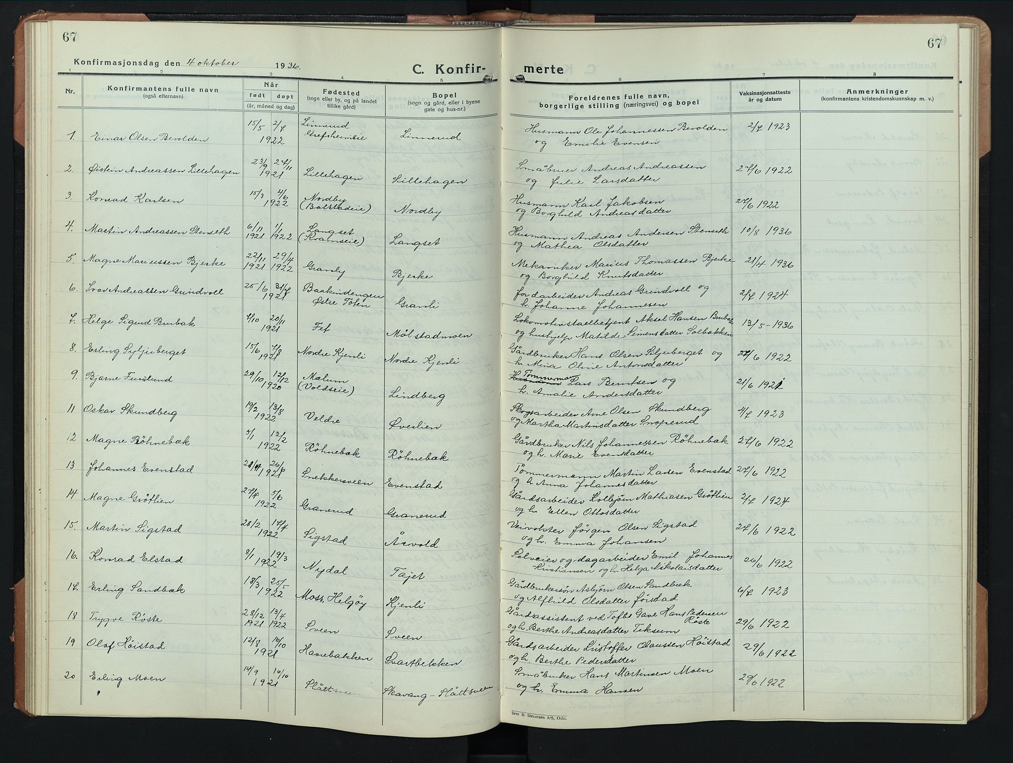 Nes prestekontor, Hedmark, AV/SAH-PREST-020/L/La/L0011: Klokkerbok nr. 11, 1931-1947, s. 67