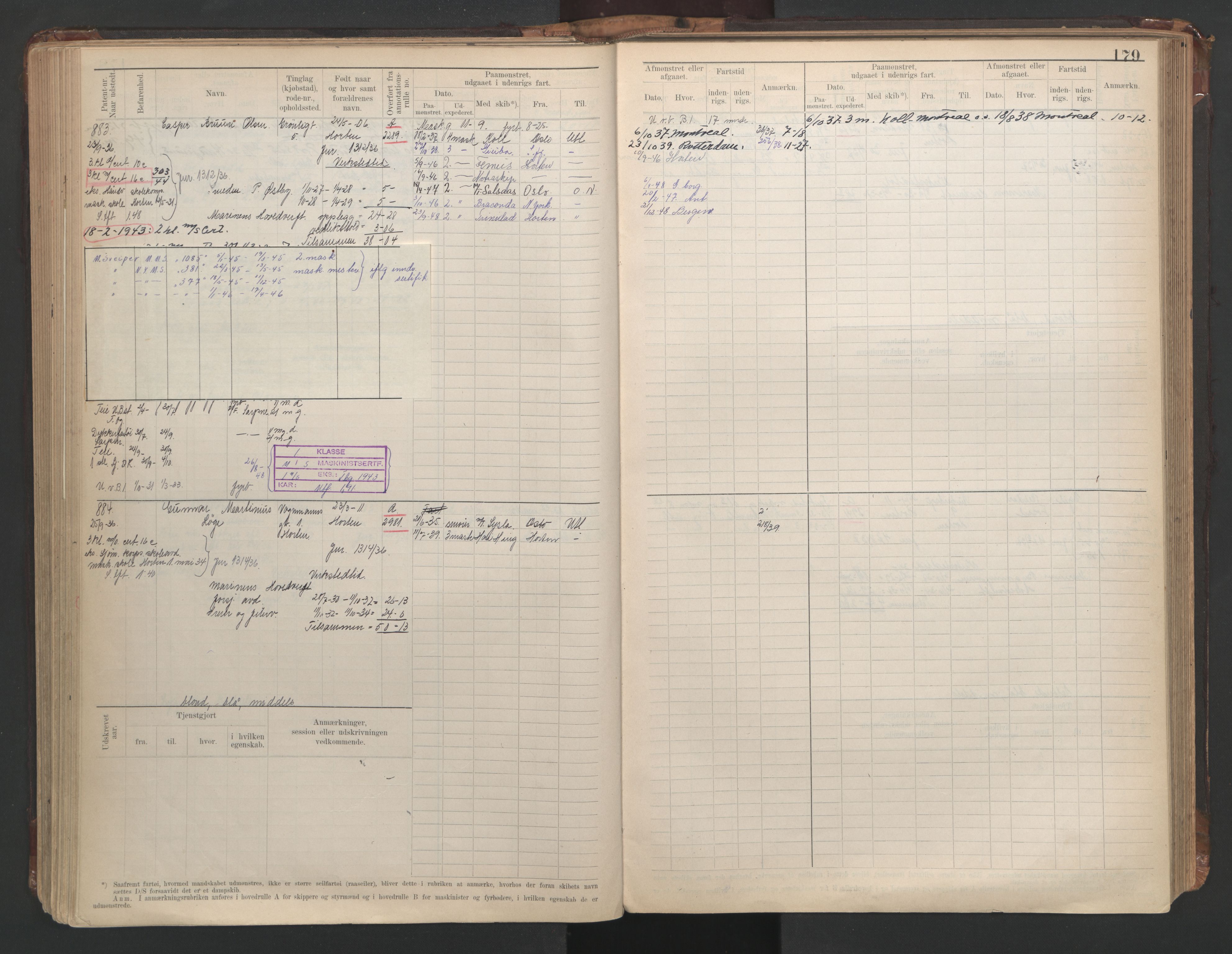 Horten innrulleringskontor, AV/SAKO-A-785/F/Fe/L0008: Maskinist, fyrbøterrulle, 1911-1948, s. 179