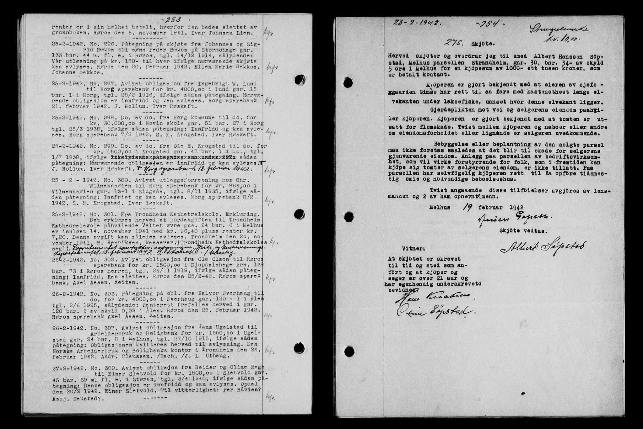 Gauldal sorenskriveri, SAT/A-0014/1/2/2C/L0054: Pantebok nr. 59, 1941-1942, Dagboknr: 275/1942