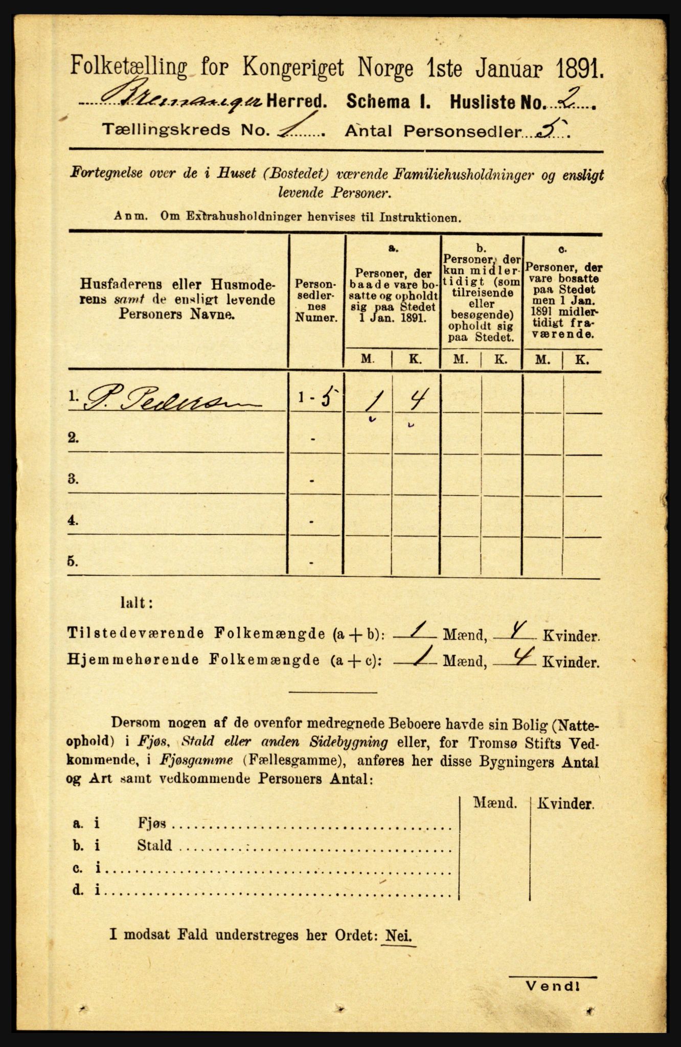 RA, Folketelling 1891 for 1438 Bremanger herred, 1891, s. 19