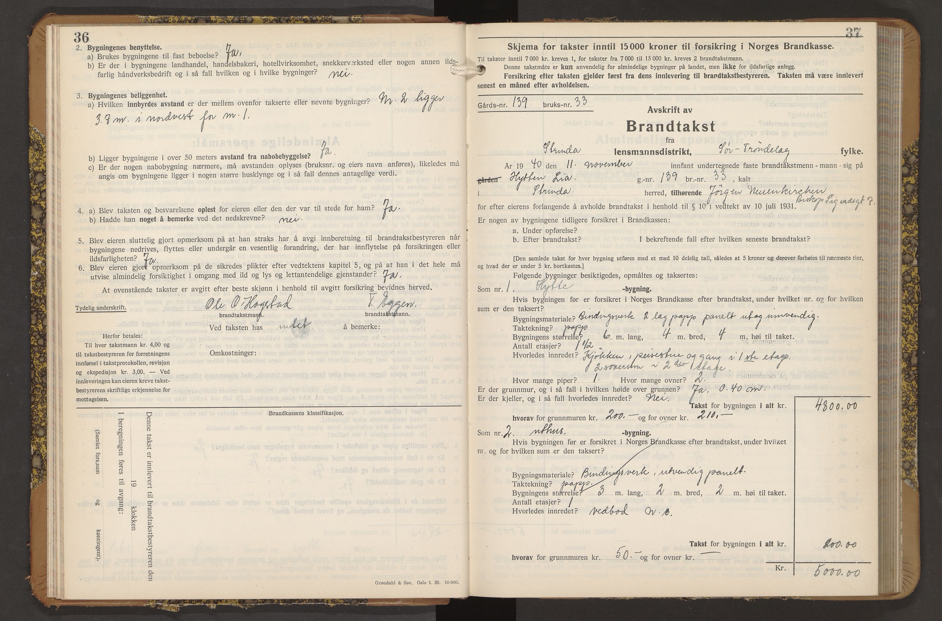 Norges Brannkasse Strinda, AV/SAT-A-5516/Fb/L0009: Branntakstprotokoll, 1940-1946, s. 36-37