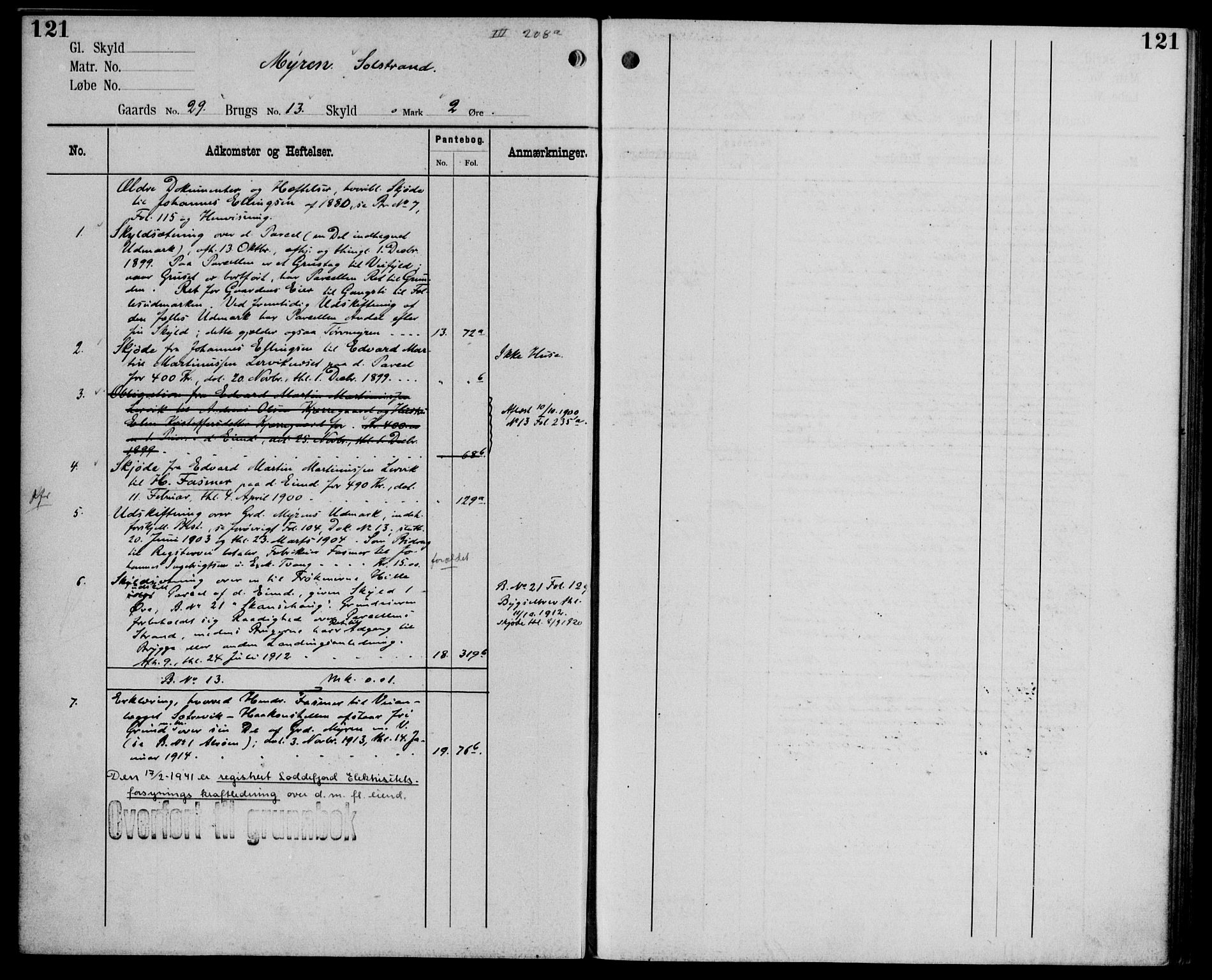 Midhordland sorenskriveri, AV/SAB-A-3001/1/G/Ga/Gab/L0106: Panteregister nr. II.A.b.106, s. 121