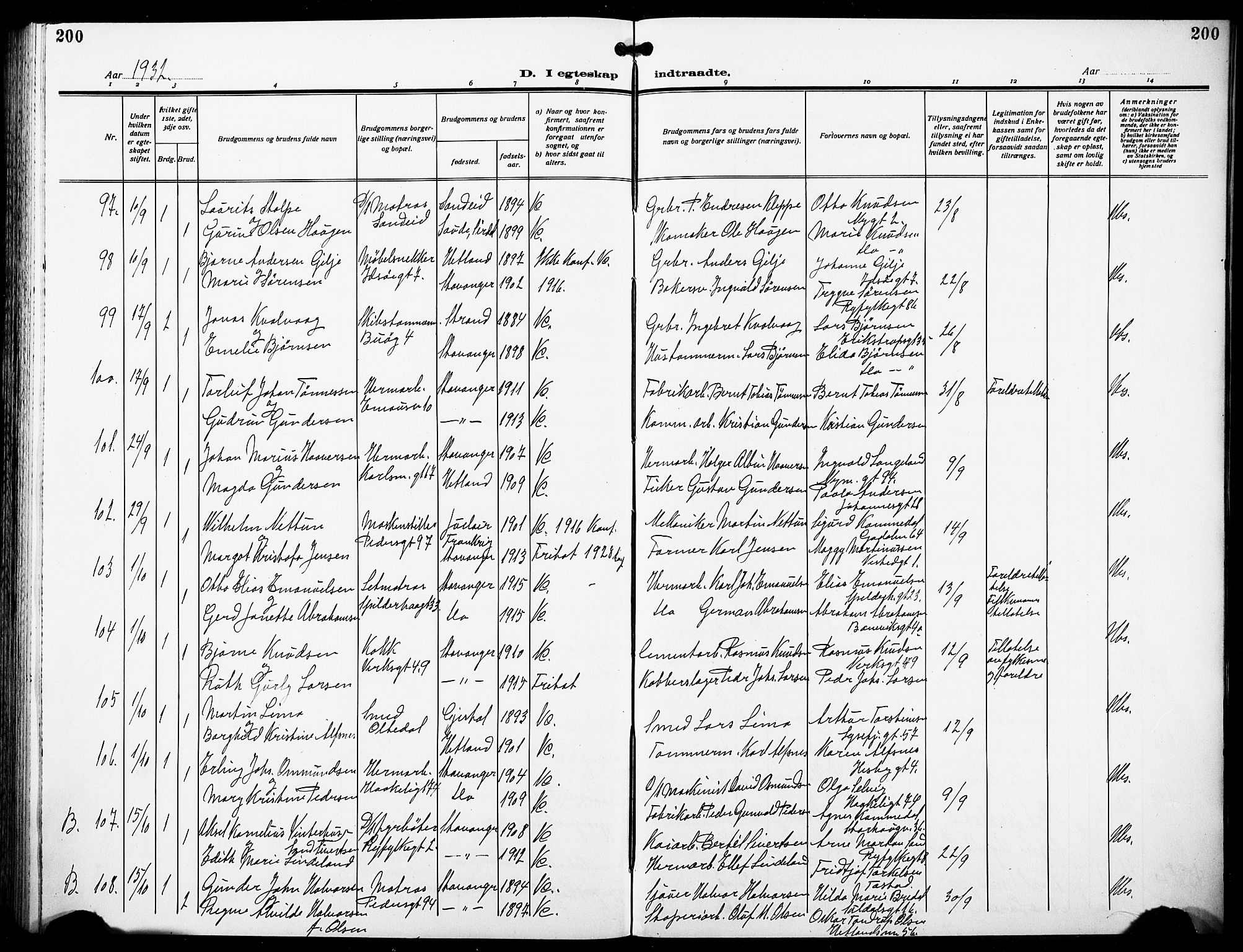 St. Johannes sokneprestkontor, AV/SAST-A-101814/001/30/30BB/L0007: Klokkerbok nr. B 7, 1917-1932, s. 200